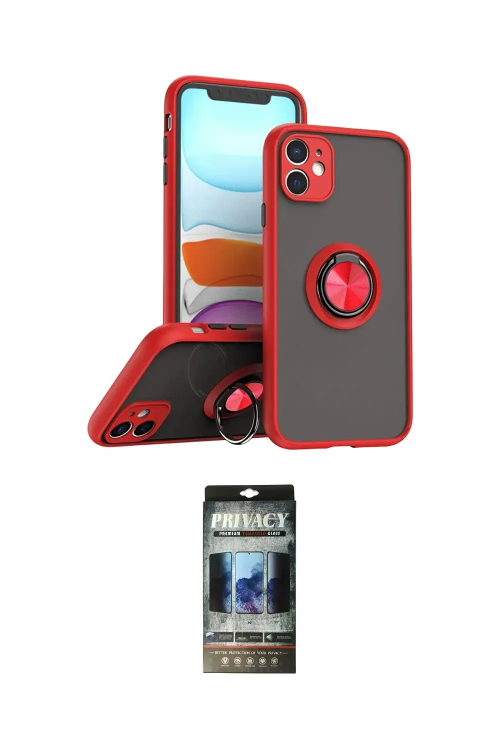 ieg™ iPhone 11 Kılıf Yörünge Çizgi - Siyah 34D Hayalet Izgaralı Cam