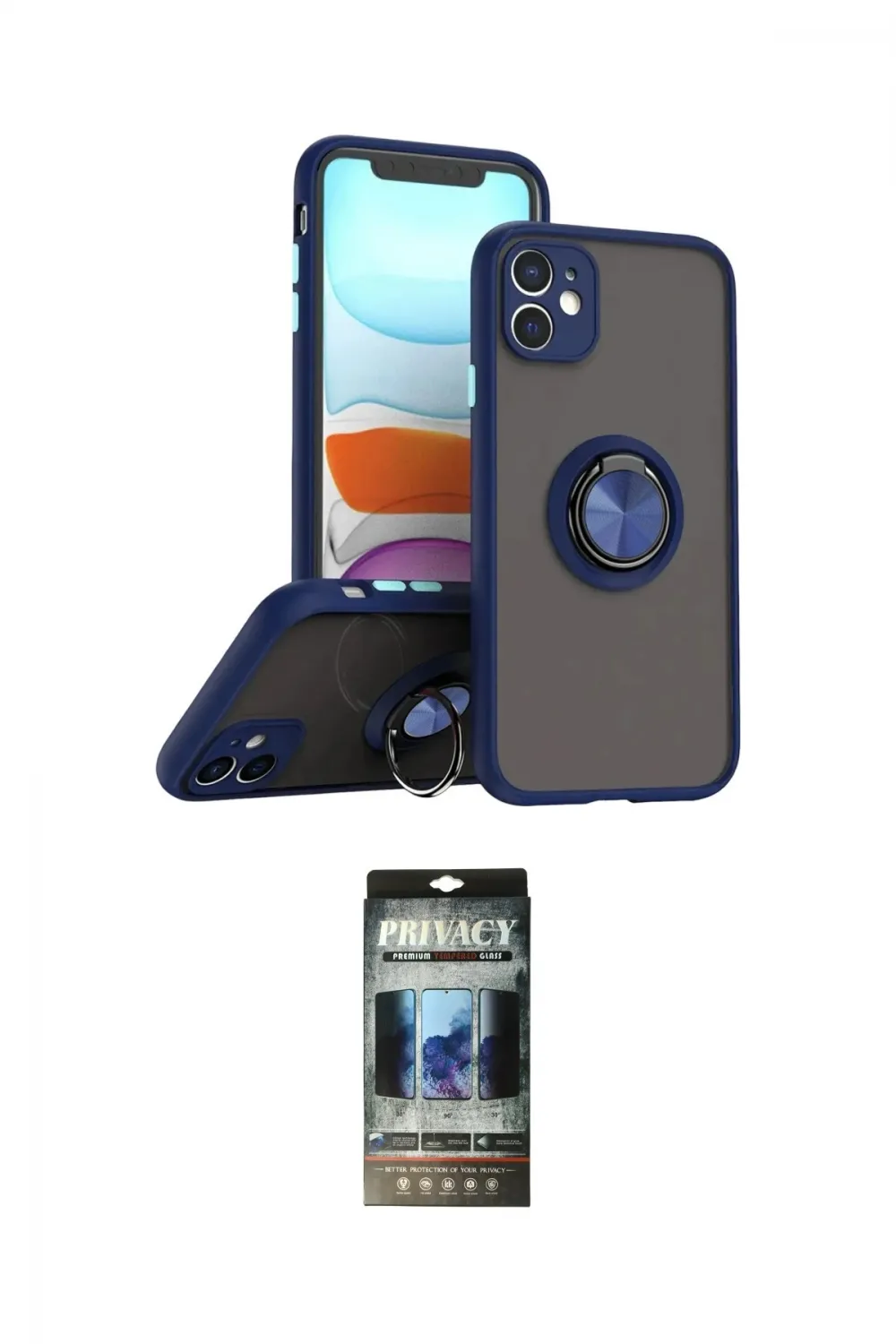ieg™ iPhone 11 Kılıf Yörünge Çizgi - Siyah 34D Hayalet Izgaralı Cam