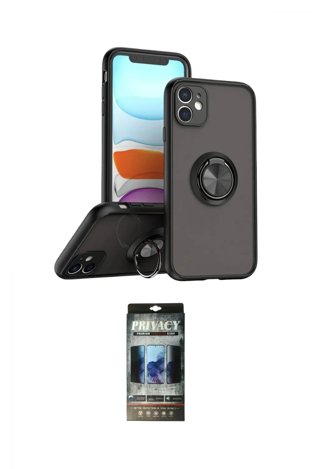 ieg™ iPhone 11 Kılıf Yörünge Çizgi - Siyah 34D Hayalet Izgaralı Cam