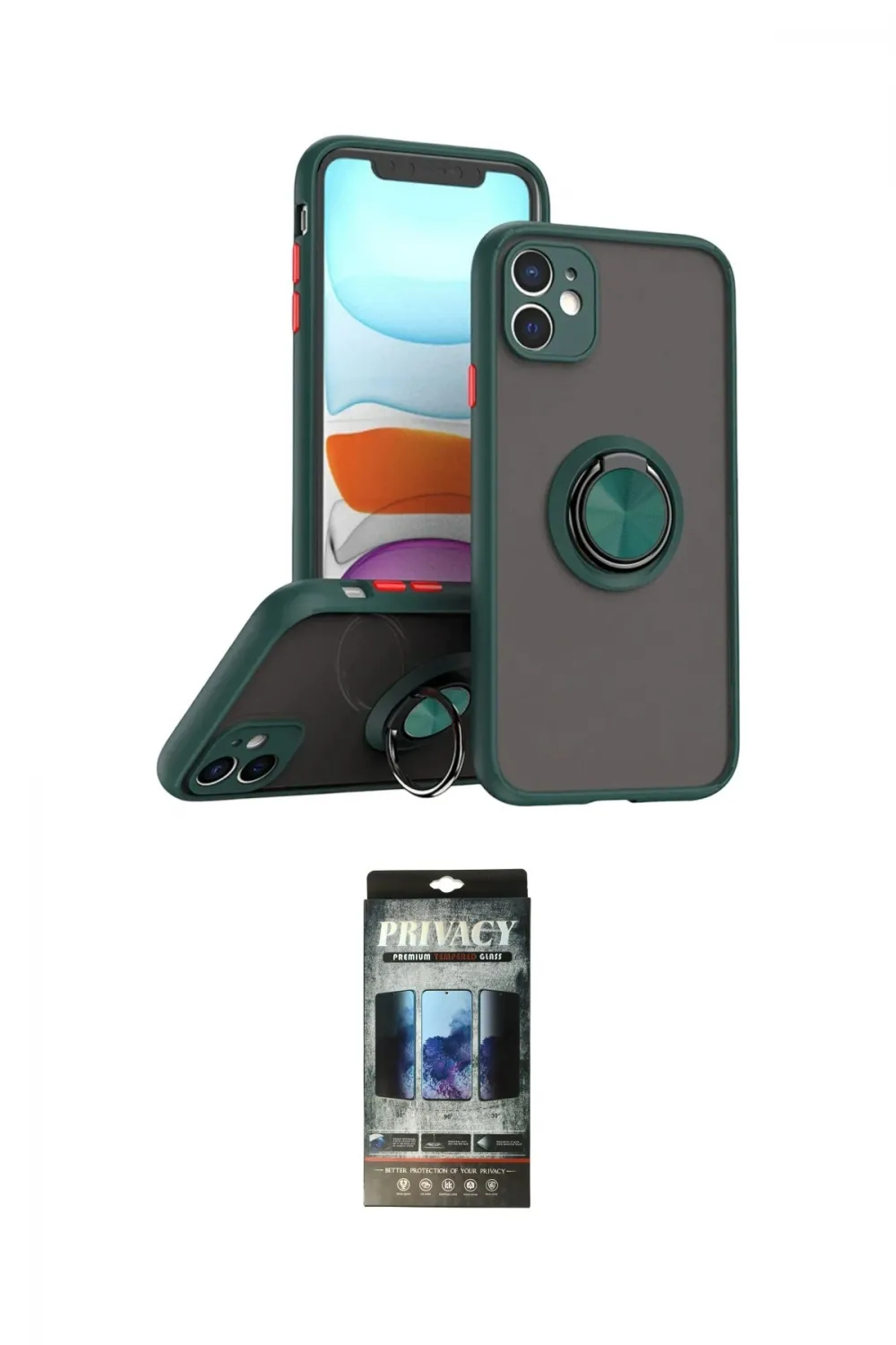 ieg™ iPhone 11 Kılıf Yörünge Çizgi - Siyah 34D Hayalet Izgaralı Cam