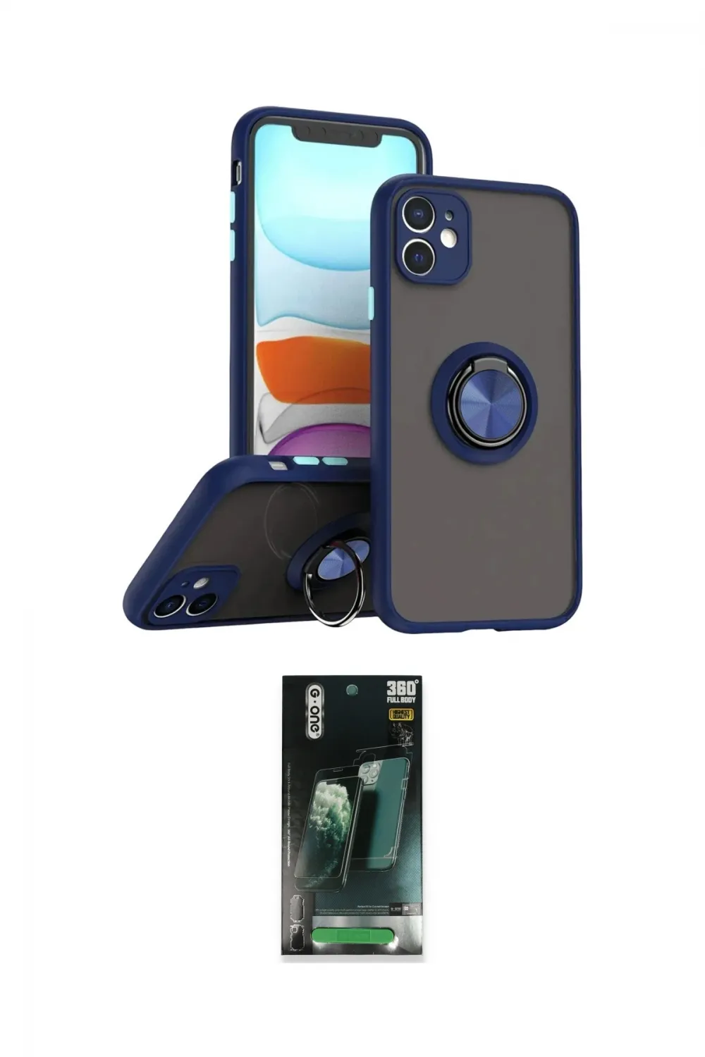 ieg™ iPhone 11 Kılıf Yörünge Çizgi - Siyah 360 Mat Full Body Arka Koruyucu