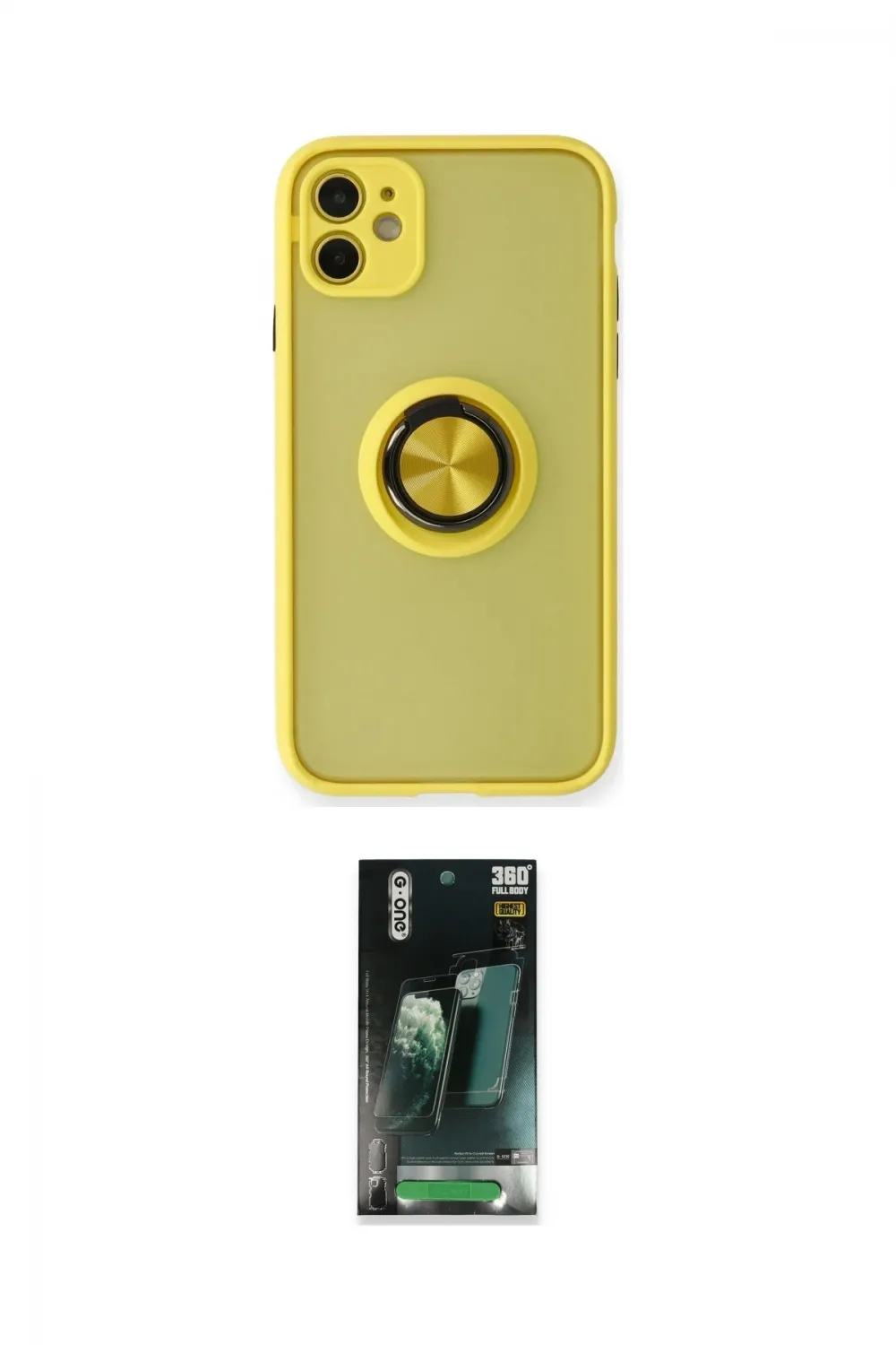 ieg™ iPhone 11 Kılıf Yörünge Çizgi - Siyah 360 Mat Full Body Arka Koruyucu