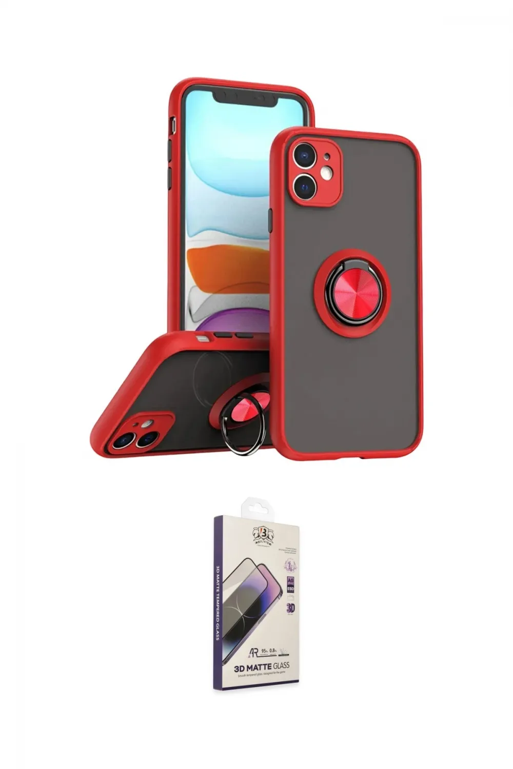 ieg™ iPhone 11 Kılıf Yörünge Çizgi - Siyah Bilvis 3D Mat Cam Ekran Koruyucu