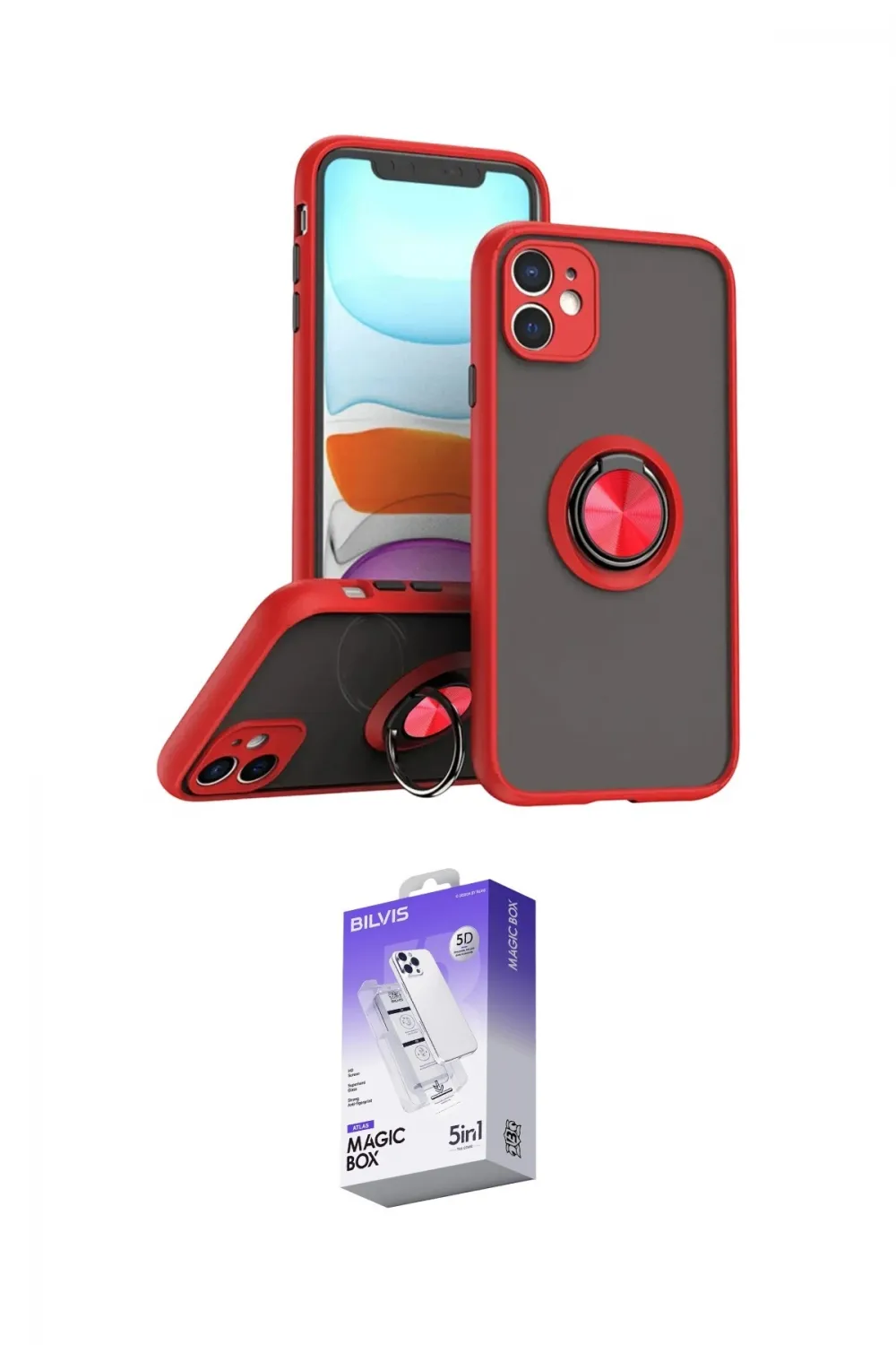ieg™ iPhone 11 Kılıf Yörünge Çizgi - Siyah Bilvis 5in1 3D Magic Cam Ekran Koruyucu