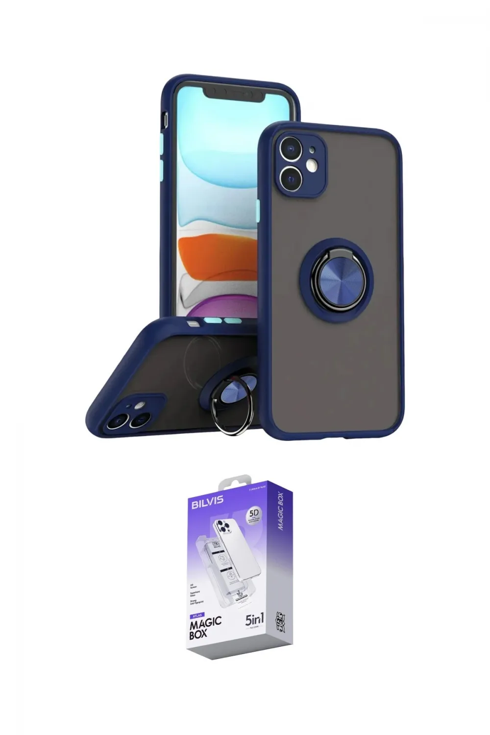 ieg™ iPhone 11 Kılıf Yörünge Çizgi - Siyah Bilvis 5in1 3D Magic Cam Ekran Koruyucu
