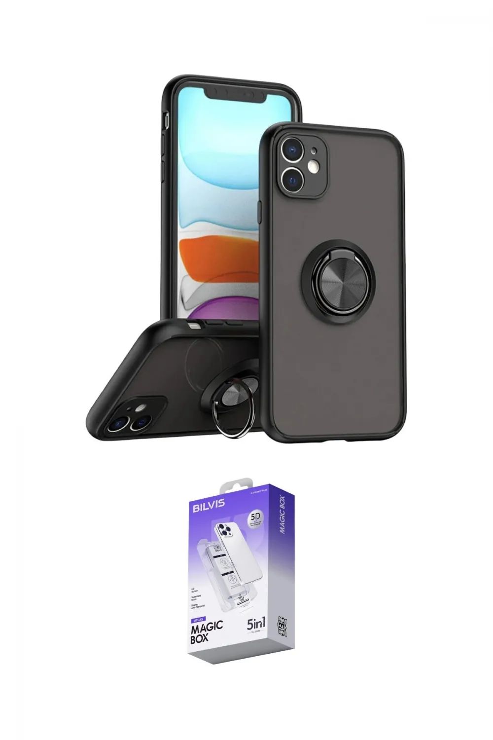 ieg™ iPhone 11 Kılıf Yörünge Çizgi - Siyah Bilvis 5in1 3D Magic Cam Ekran Koruyucu