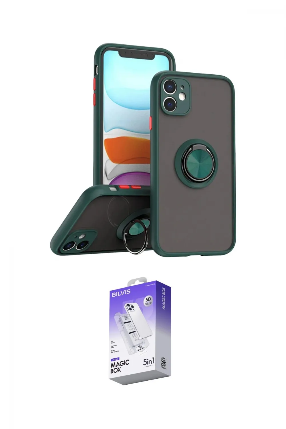 ieg™ iPhone 11 Kılıf Yörünge Çizgi - Siyah Bilvis 5in1 3D Magic Cam Ekran Koruyucu