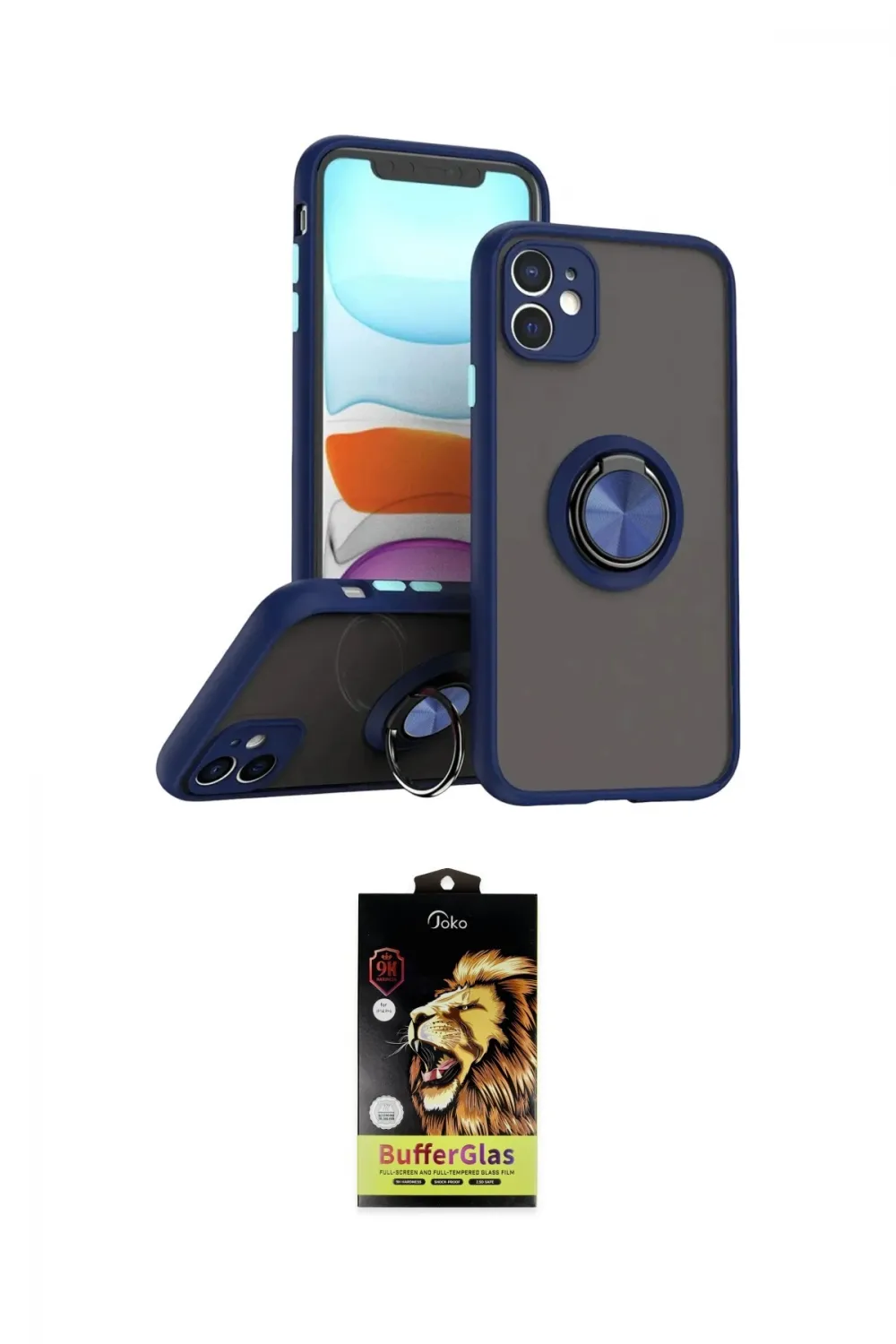 ieg™ iPhone 11 Kılıf Yörünge Çizgi - Siyah Buffer Cam Ekran Koruyucu