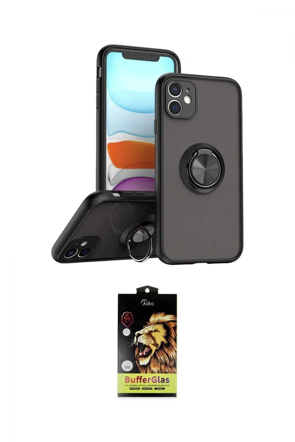 ieg™ iPhone 11 Kılıf Yörünge Çizgi - Siyah Buffer Cam Ekran Koruyucu