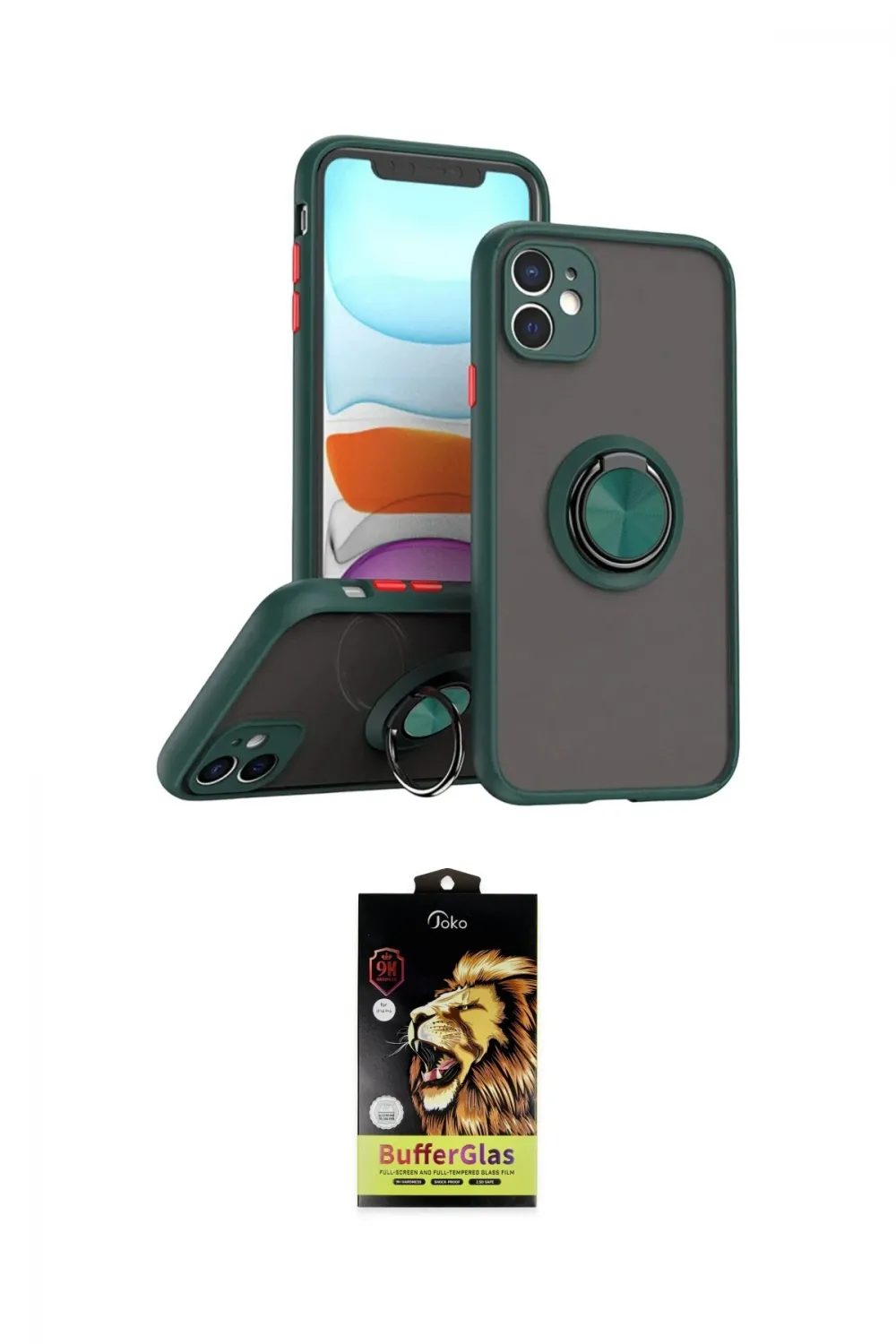 ieg™ iPhone 11 Kılıf Yörünge Çizgi - Siyah Buffer Cam Ekran Koruyucu