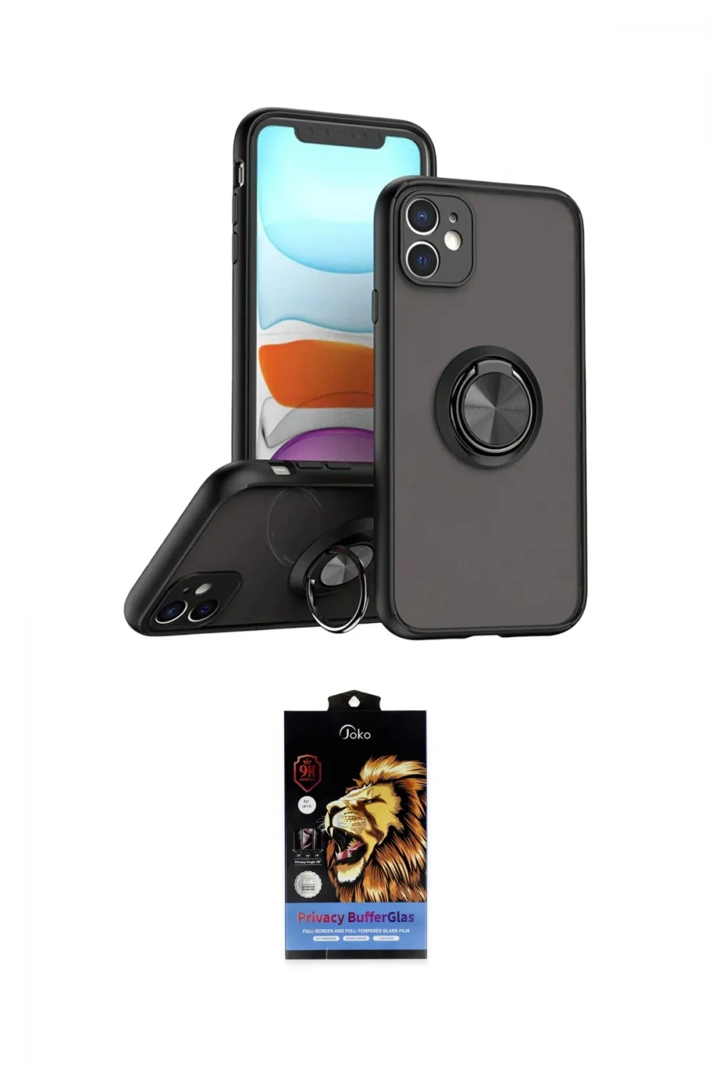 ieg™ iPhone 11 Kılıf Yörünge Çizgi - Siyah Buffer Hayalet Cam Ekran Koruyucu