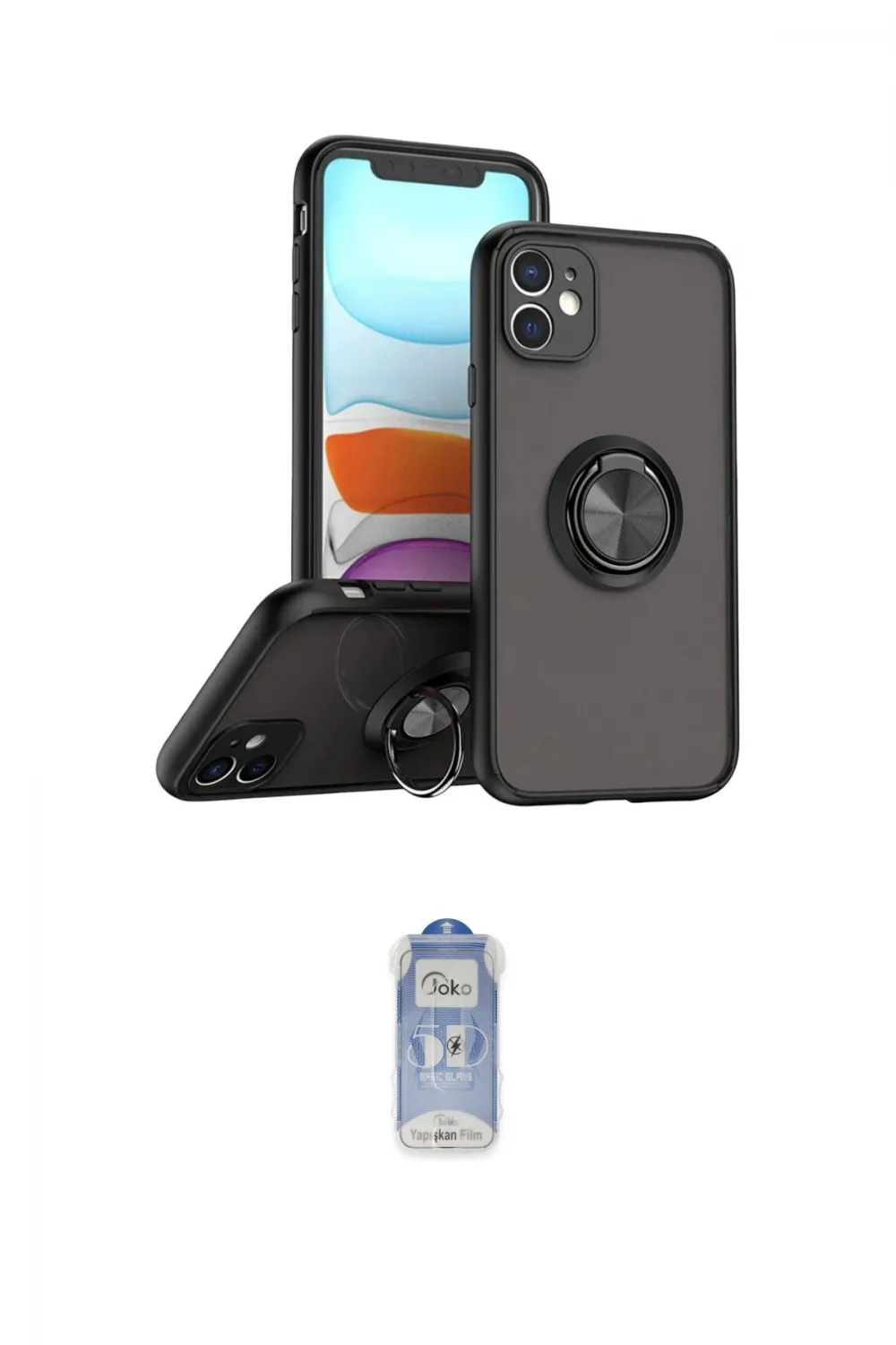 ieg™ iPhone 11 Kılıf Yörünge Çizgi - Siyah Joko Magic 5D Cam
