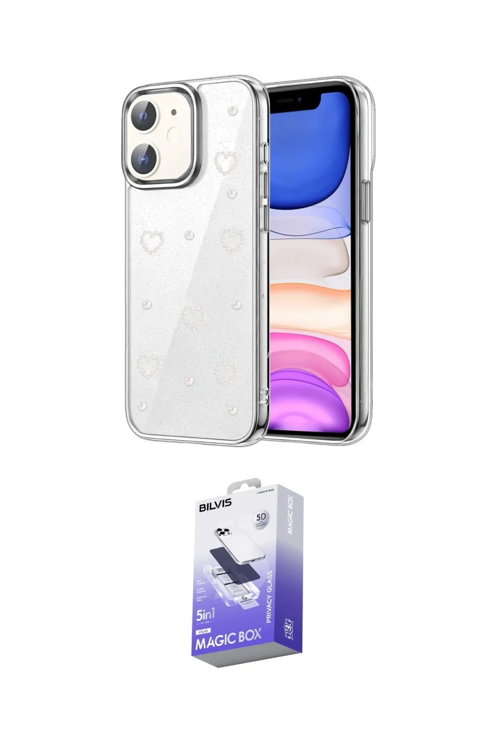 ieg™ iPhone 11 Kılıf Yörünge Form - Siyah Bilvis 5in1 5D Magic Hayalet Cam Ekran Koruyucu