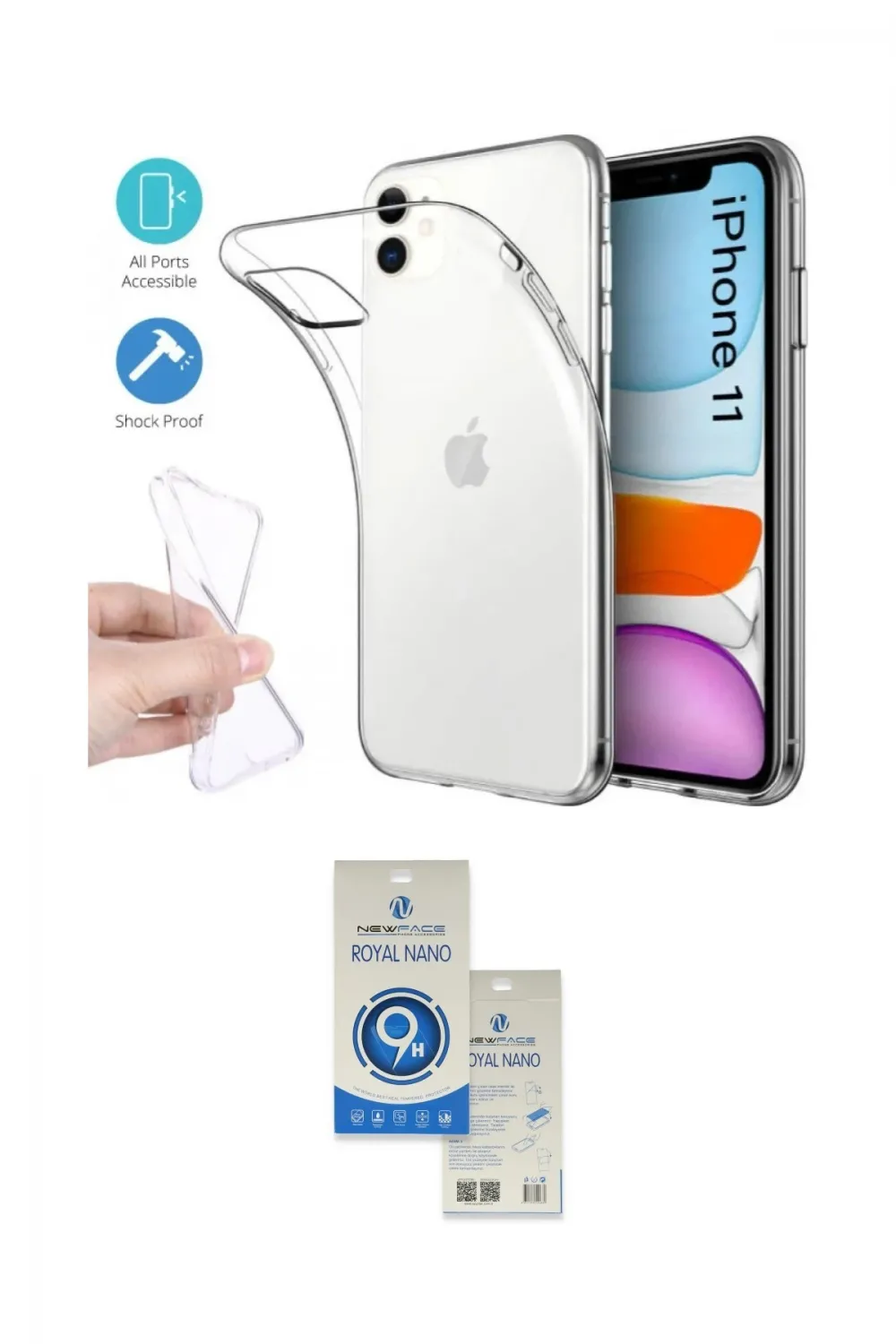 ieg™ iPhone 11 Kılıf Zirve Doku - Şeffaf Royal Nano Ekran Koruyucu