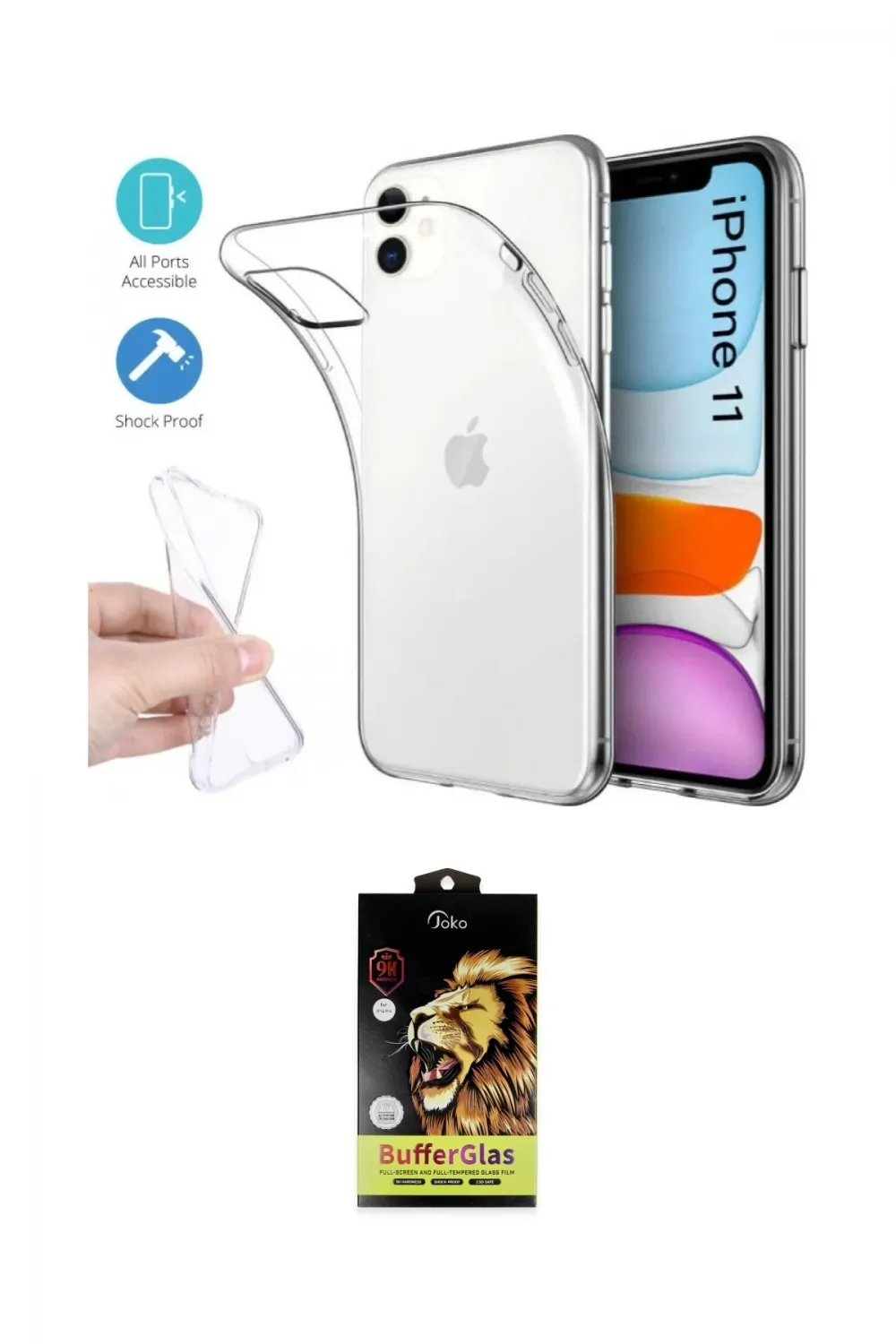 ieg™ iPhone 11 Kılıf Zirve Doku - Siyah Buffer Cam Ekran Koruyucu