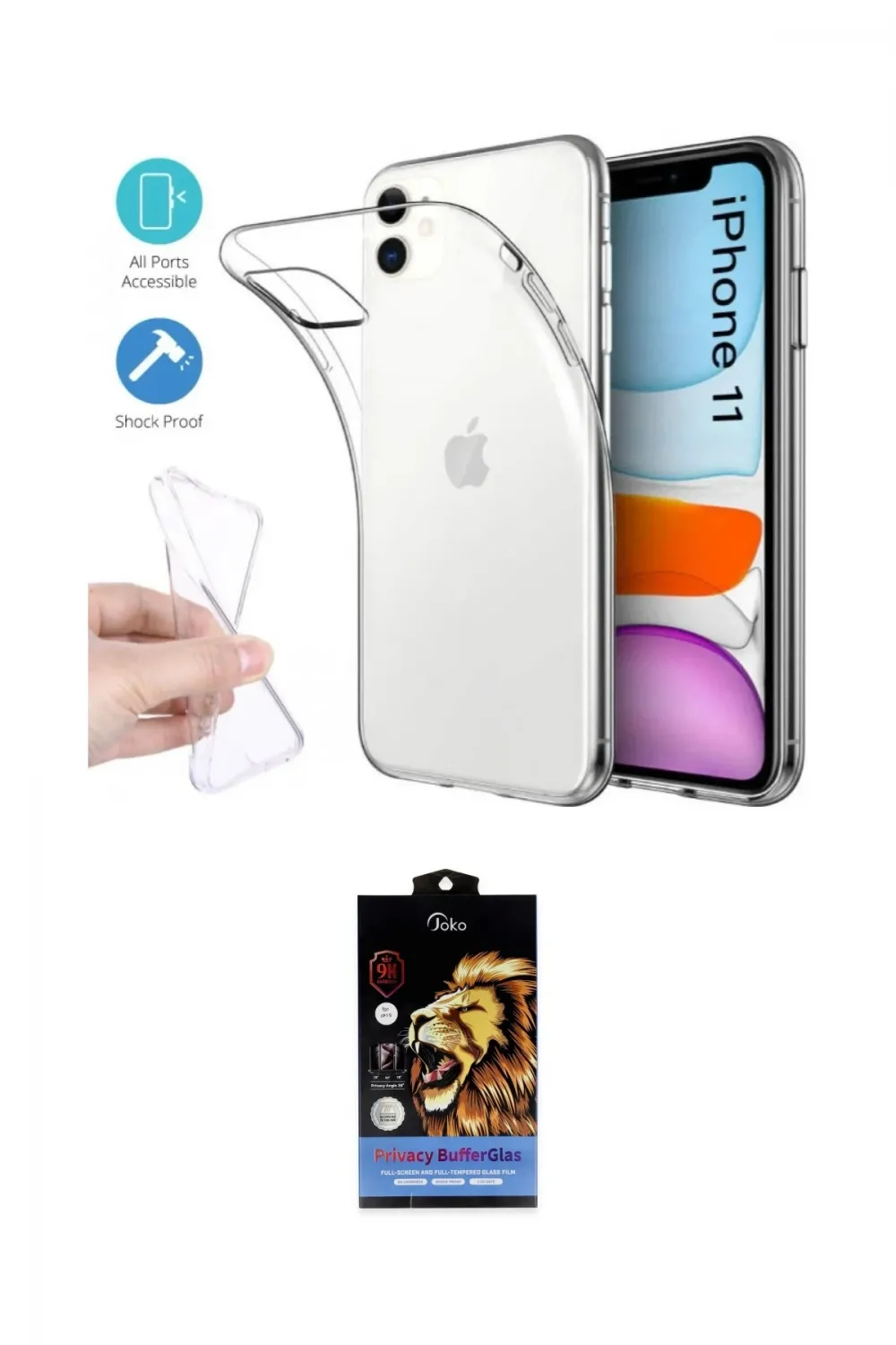 ieg™ iPhone 11 Kılıf Zirve Doku - Siyah Buffer Hayalet Cam Ekran Koruyucu