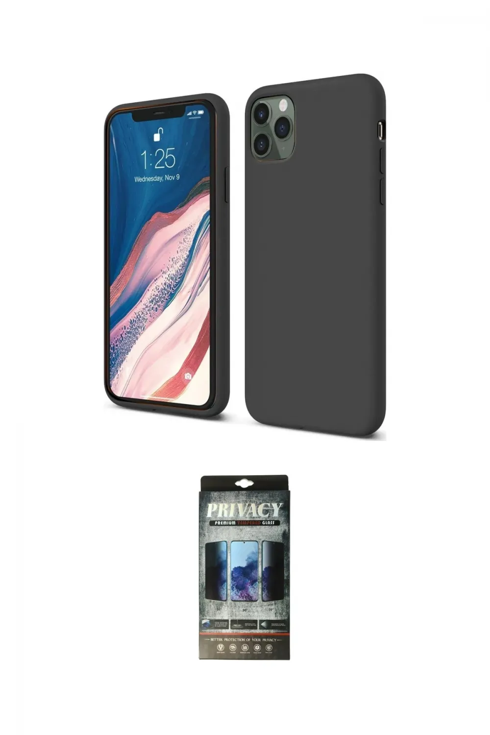 ieg™ iPhone 11 Pro Kılıf Kozmos Yansıma Özel Seri - Siyah 34D Hayalet Izgaralı Cam