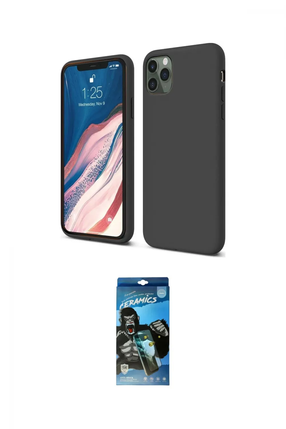 ieg™ iPhone 11 Pro Kılıf Kozmos Yansıma Özel Seri - Siyah 34D Izgaralı Cam