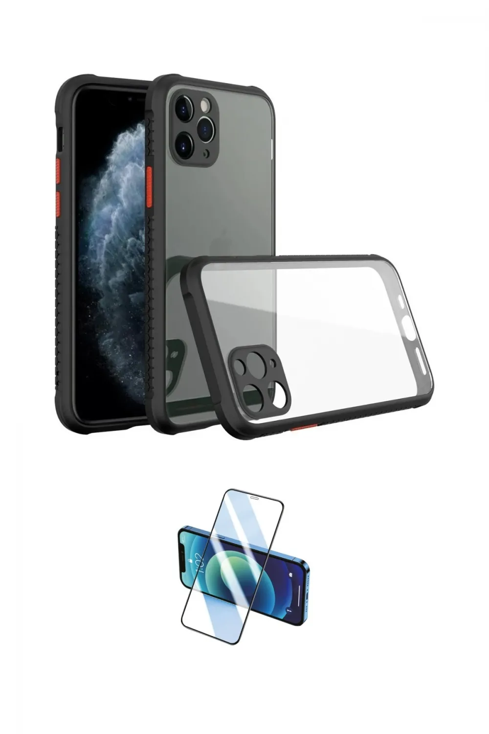 ieg™ iPhone 11 Pro Kılıf Nova Asil Özel Seri - Siyah 3D Antistatik Cam Ekran Koruyucu