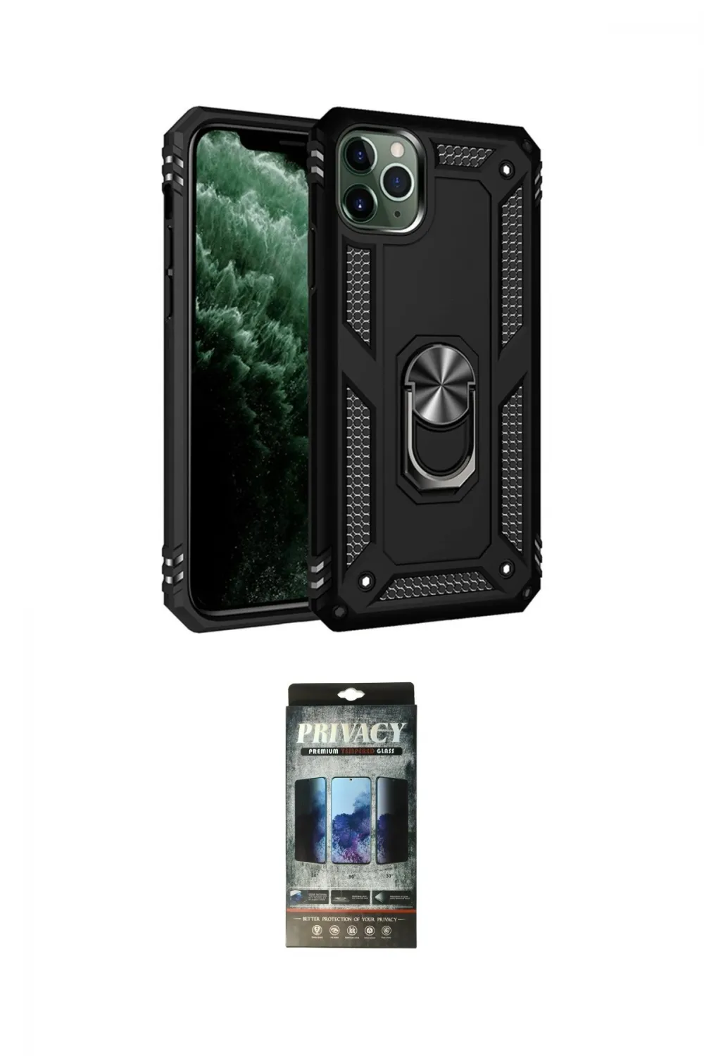 ieg™ iPhone 11 Pro Max Kılıf Ahenk Klasik Koleksiyonu - Siyah 34D Hayalet Izgaralı Cam