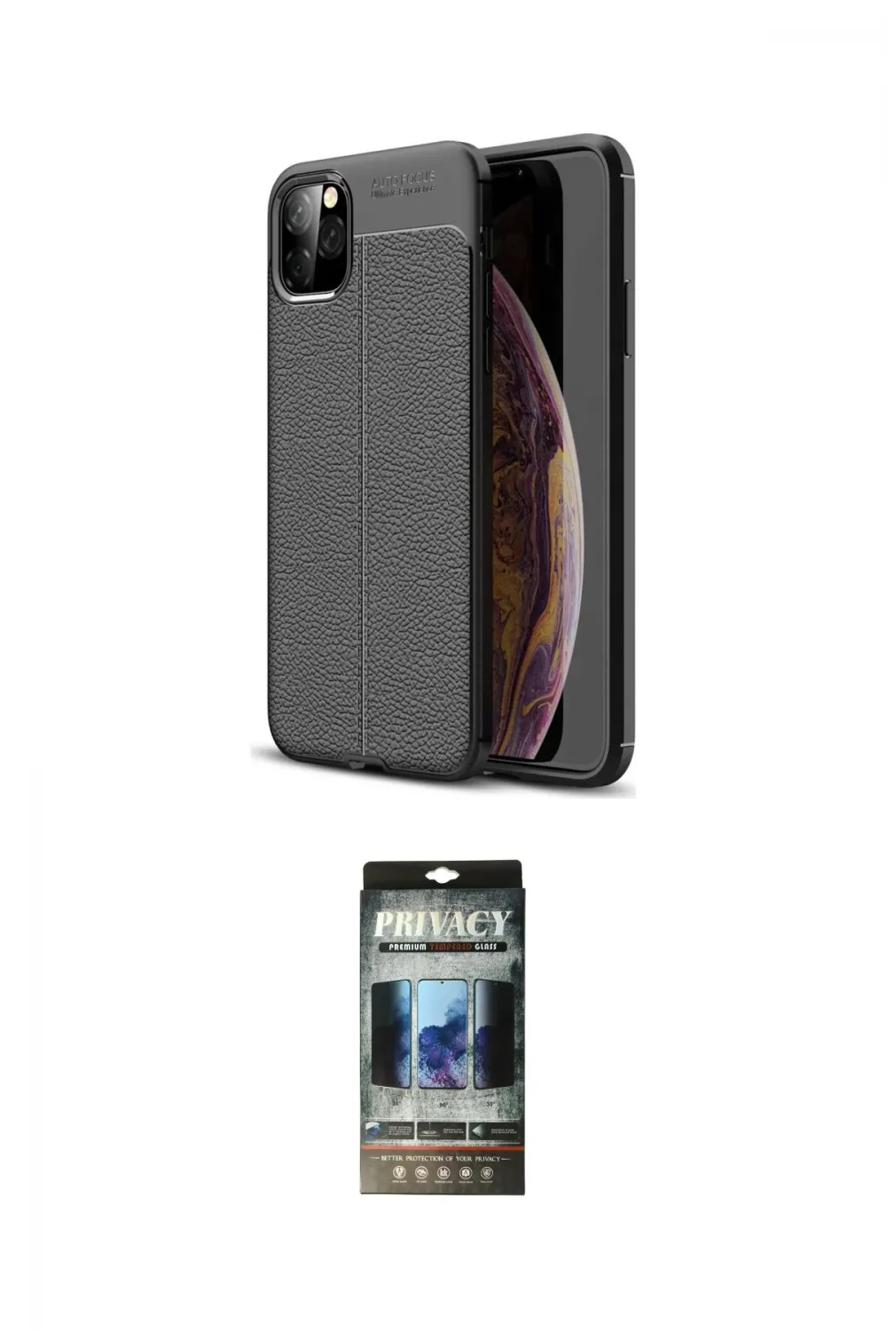 ieg™ iPhone 11 Pro Max Kılıf Doruk Klasik Özel Seri - Siyah 34D Hayalet Izgaralı Cam