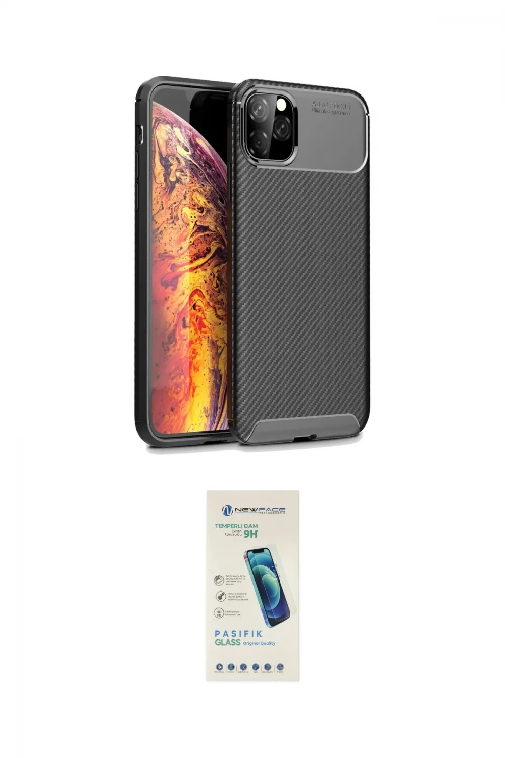 ieg™ iPhone 11 Pro Max Kılıf Eksen Form Prime - Şeffaf Pasifik Cam Ekran Koruyucu