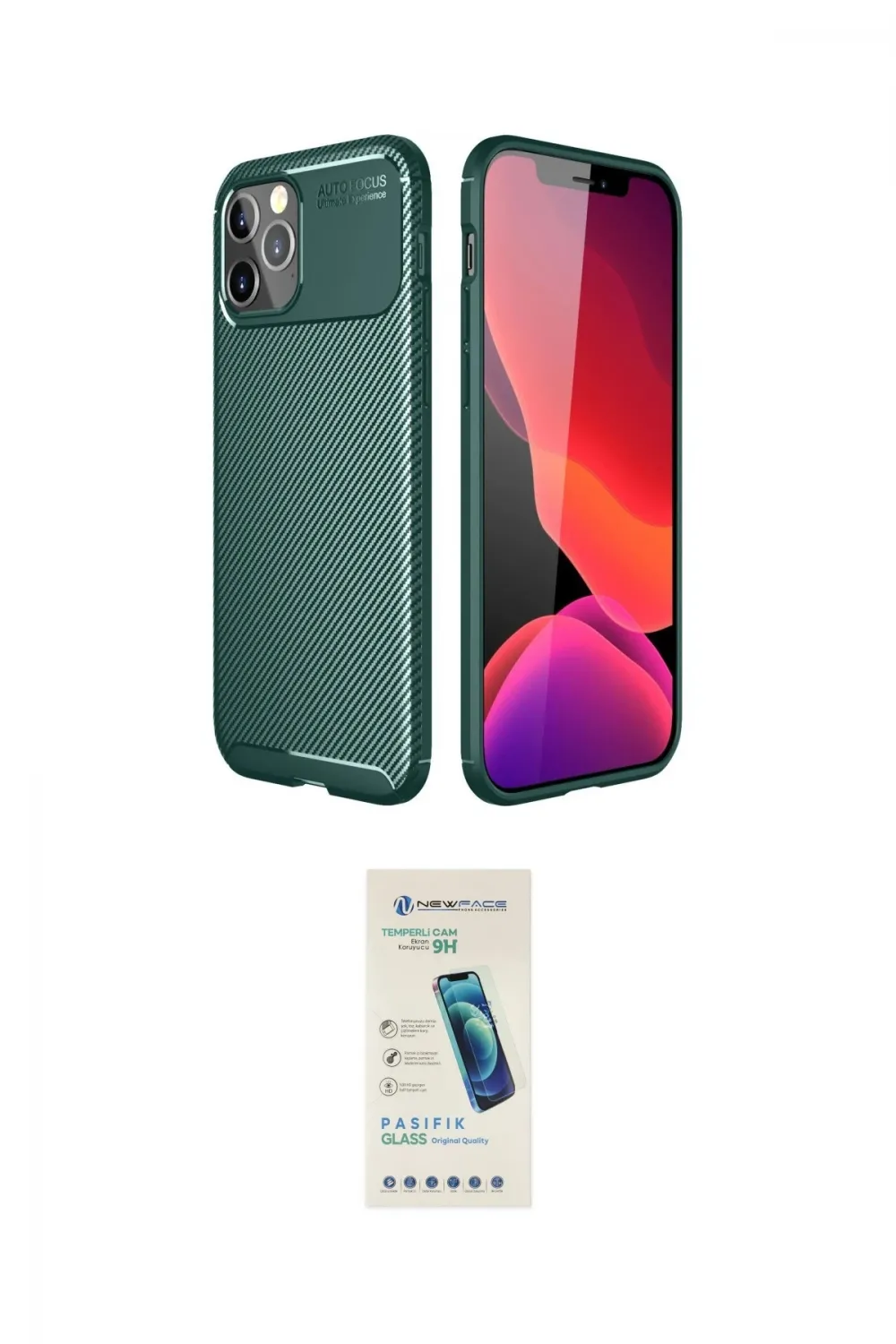 ieg™ iPhone 11 Pro Max Kılıf Eksen Form Prime - Şeffaf Pasifik Cam Ekran Koruyucu