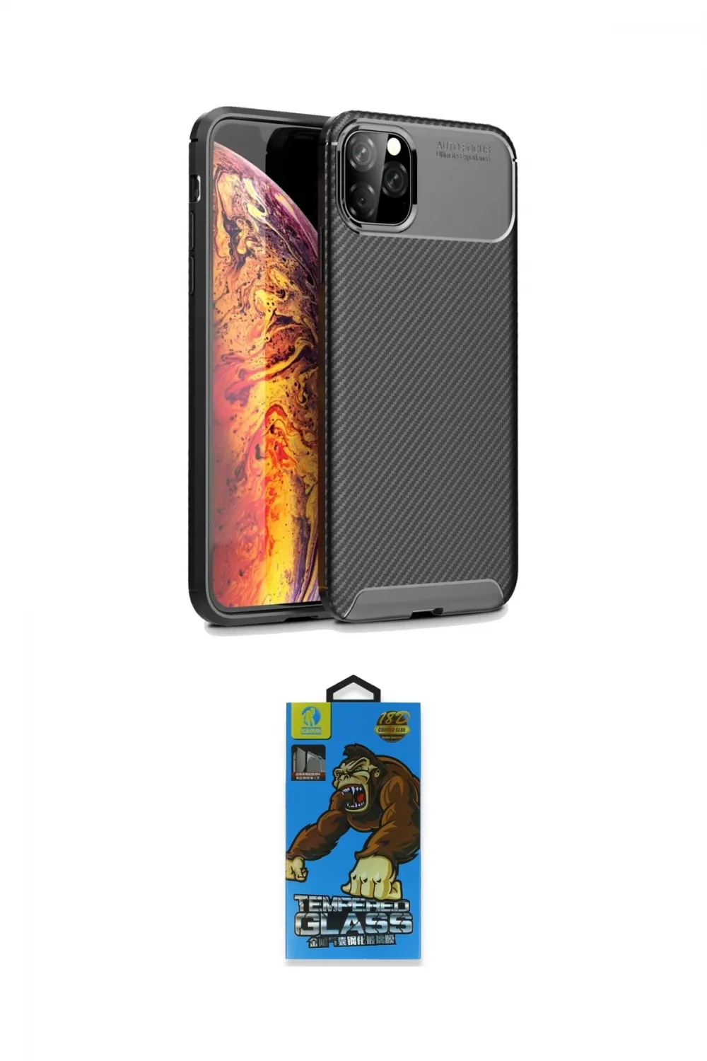 ieg™ iPhone 11 Pro Max Kılıf Eksen Form Prime - Siyah 18D Cam Ekran Koruyucu