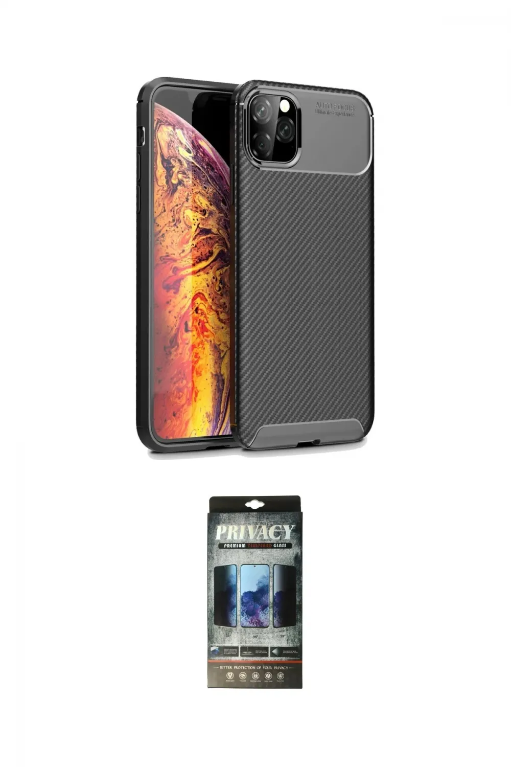 ieg™ iPhone 11 Pro Max Kılıf Eksen Form Prime - Siyah 34D Hayalet Izgaralı Cam