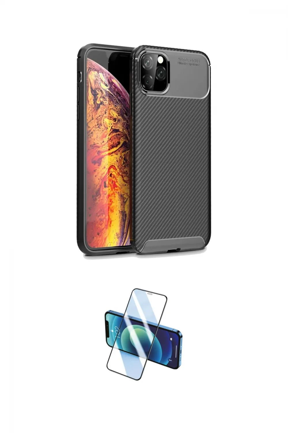 ieg™ iPhone 11 Pro Max Kılıf Eksen Form Prime - Siyah 3D Antistatik Cam Ekran Koruyucu