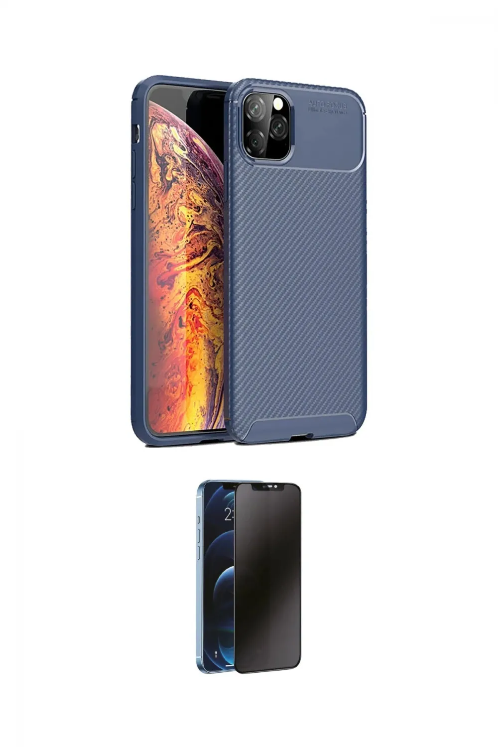 ieg™ iPhone 11 Pro Max Kılıf Eksen Form Prime - Siyah 3D Antistatik Hayalet Cam Ekran Koruyucu