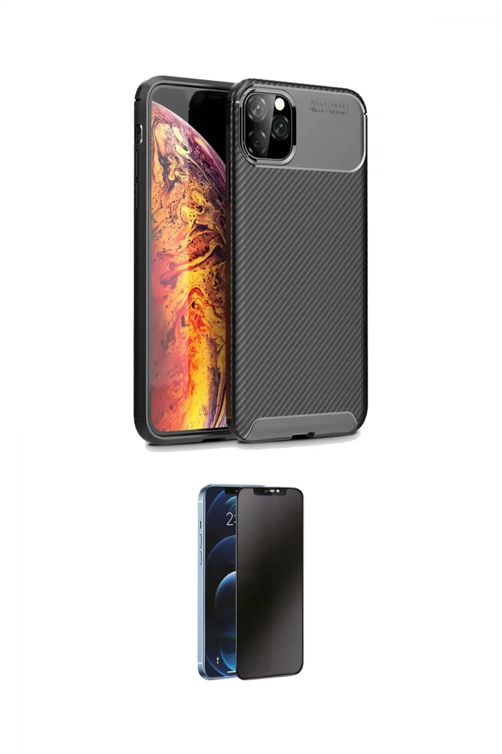 ieg™ iPhone 11 Pro Max Kılıf Eksen Form Prime - Siyah 3D Antistatik Hayalet Cam Ekran Koruyucu