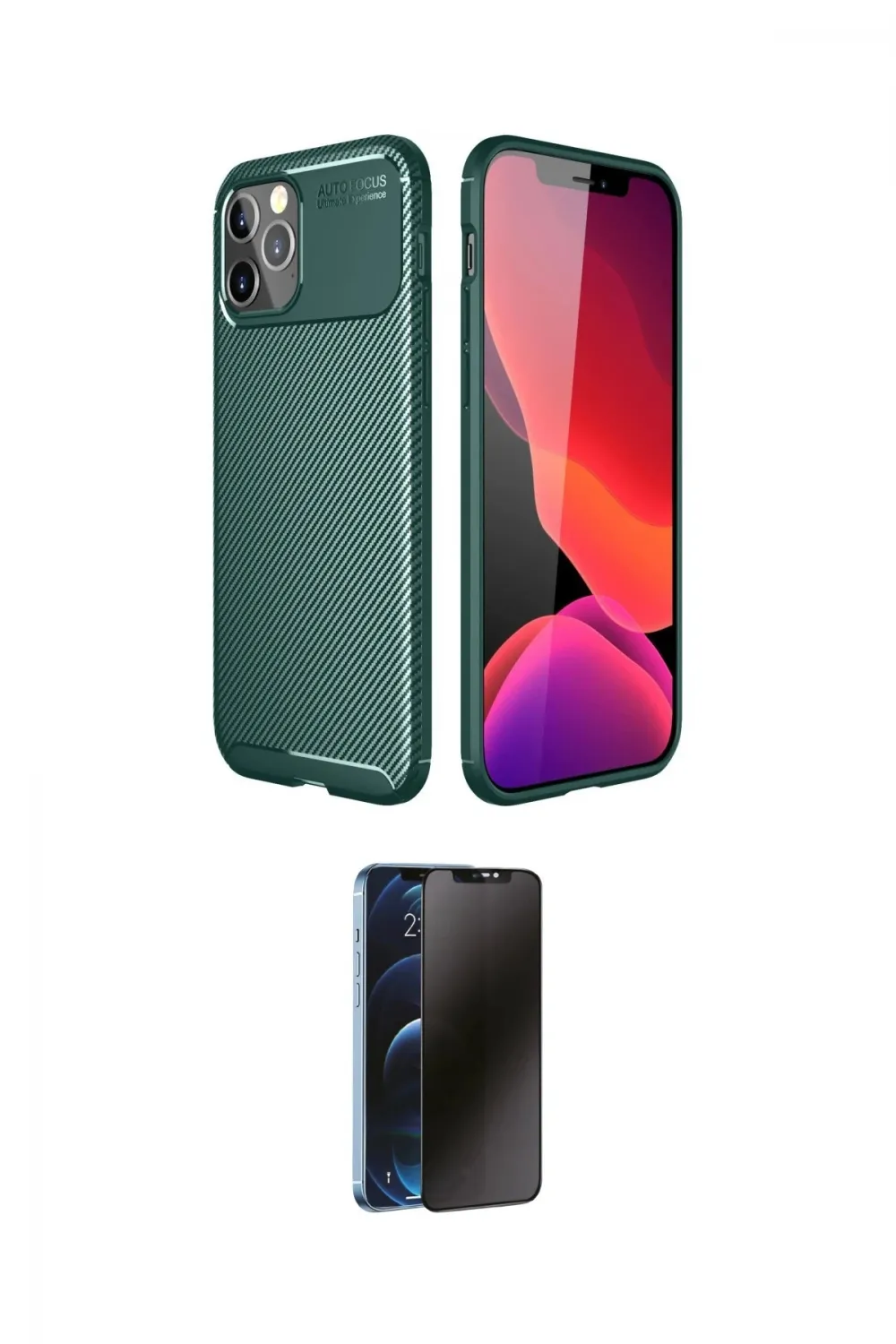 ieg™ iPhone 11 Pro Max Kılıf Eksen Form Prime - Siyah 3D Antistatik Hayalet Cam Ekran Koruyucu