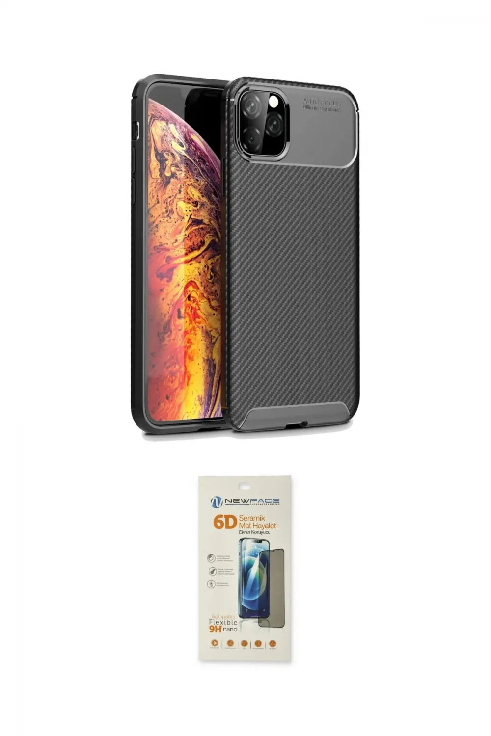 ieg™ iPhone 11 Pro Max Kılıf Eksen Form Prime - Siyah 6D Mat Seramik Hayalet Nano Ekran Koruyucu