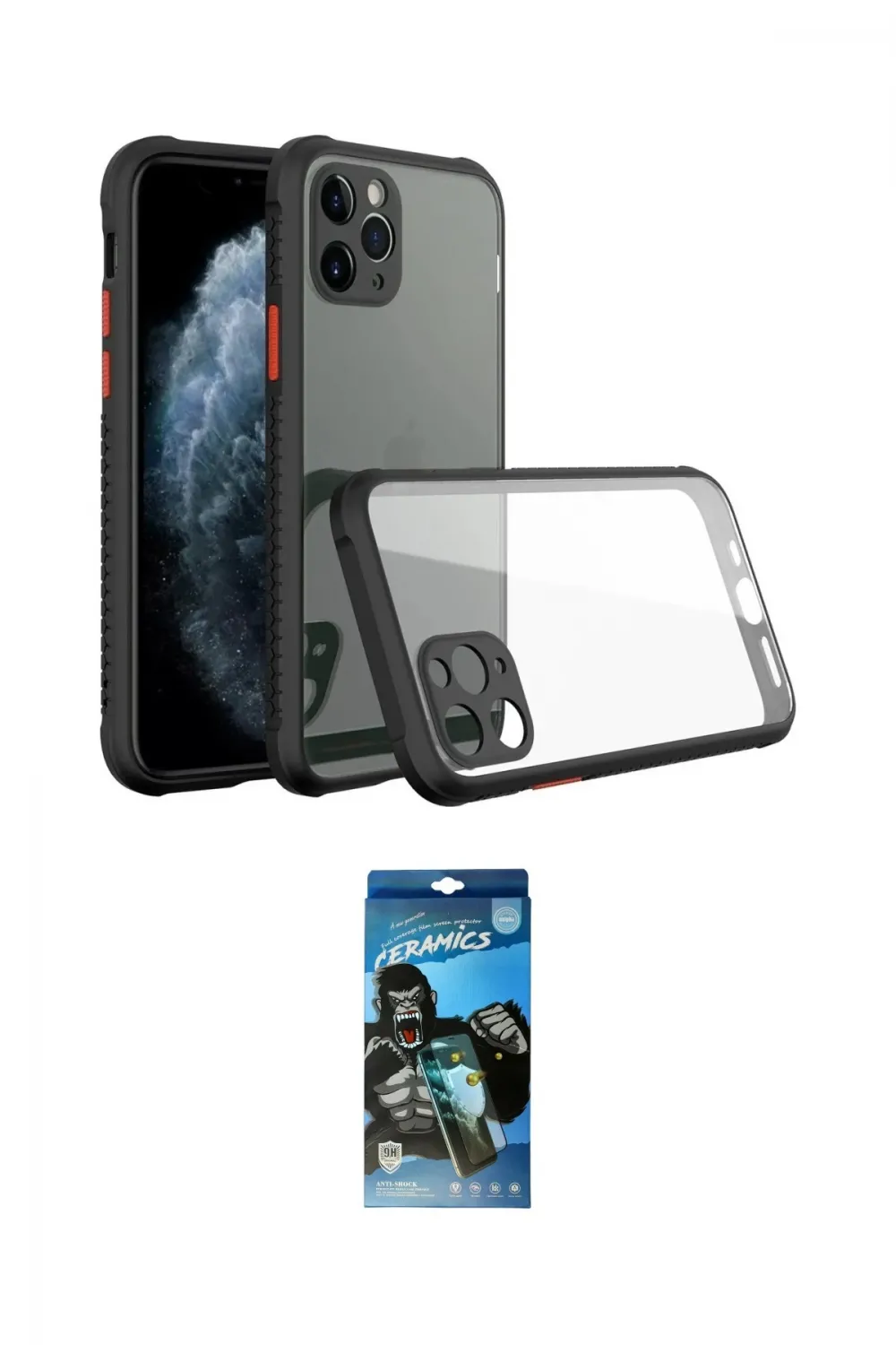 ieg™ iPhone 11 Pro Max Kılıf Nova Asil Özel Seri - Siyah 34D Izgaralı Cam