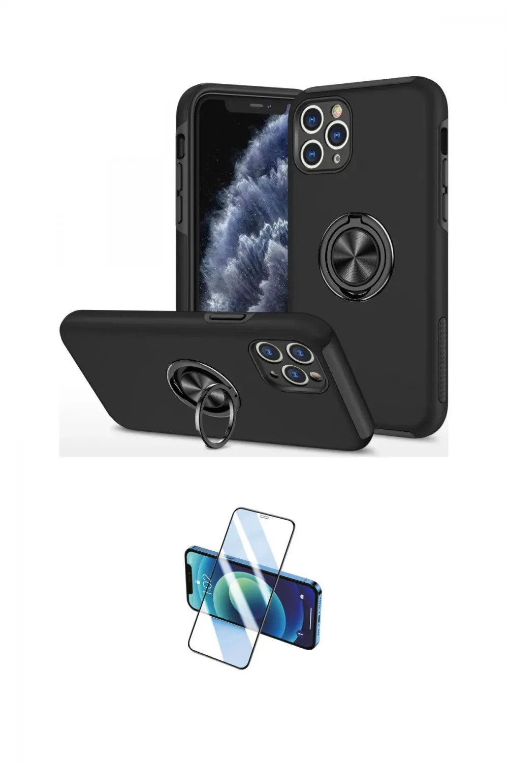 ieg™ iPhone 11 Pro Max Kılıf Odak Form Prime - Siyah 3D Antistatik Cam Ekran Koruyucu