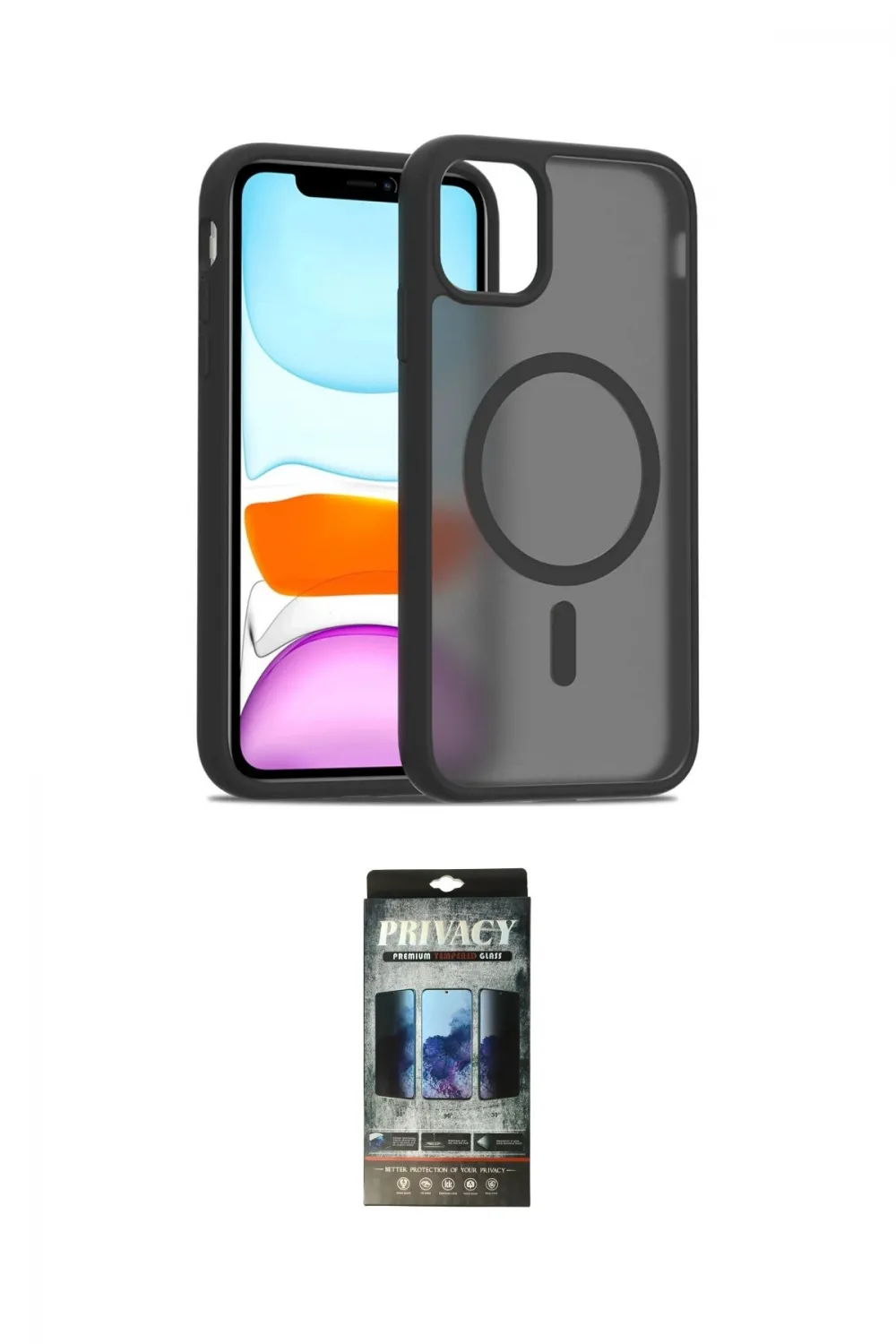 ieg™ iPhone 11 Pro Max Kılıf Siluet Minimal Prime - Siyah 34D Hayalet Izgaralı Cam