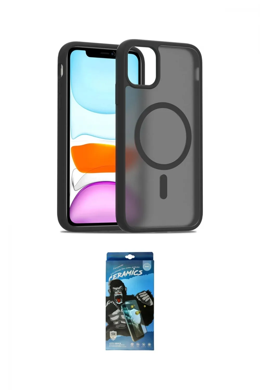 ieg™ iPhone 11 Pro Max Kılıf Siluet Minimal Prime - Siyah 34D Izgaralı Cam