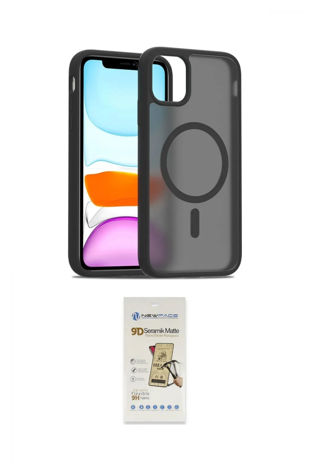 ieg™ iPhone 11 Pro Max Kılıf Siluet Minimal Prime - Siyah Mat Seramik Nano Ekran Koruyucu
