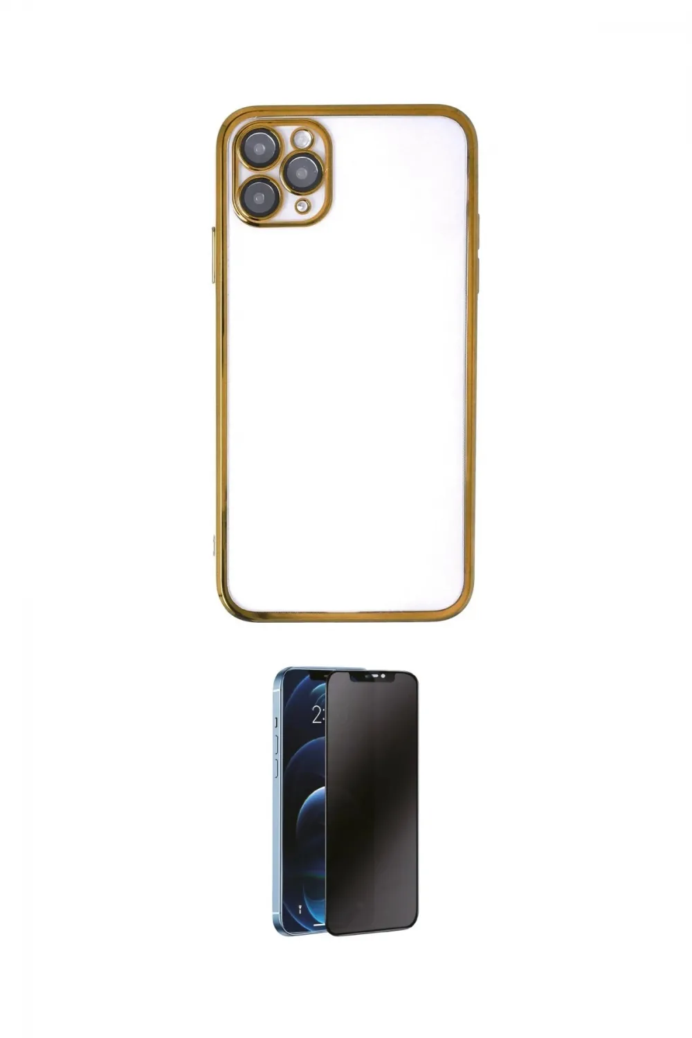 ieg™ iPhone 11 Pro Max Kılıf Vadi Minimal - Siyah 3D Antistatik Hayalet Cam Ekran Koruyucu
