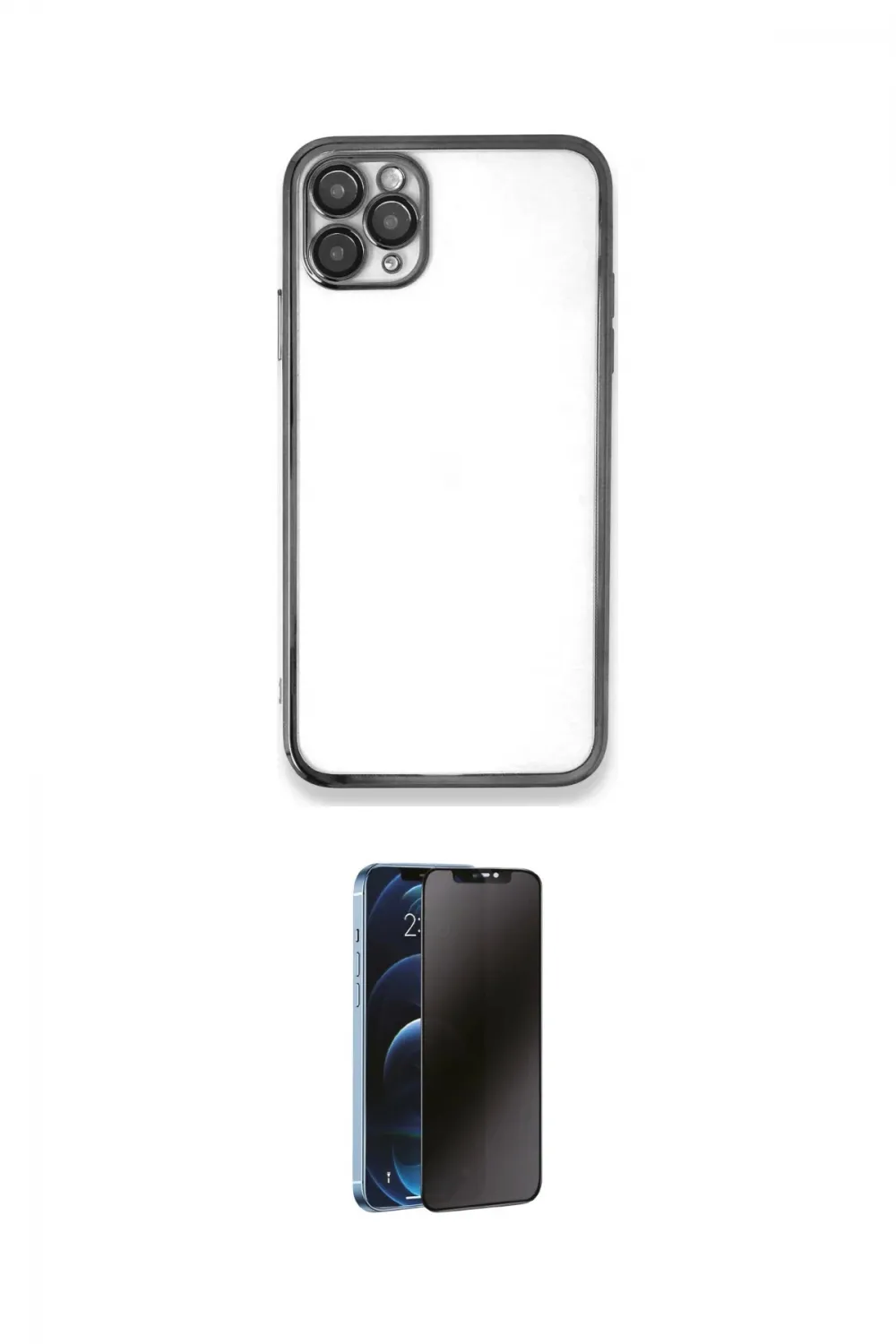 ieg™ iPhone 11 Pro Max Kılıf Vadi Minimal - Siyah 3D Antistatik Hayalet Cam Ekran Koruyucu