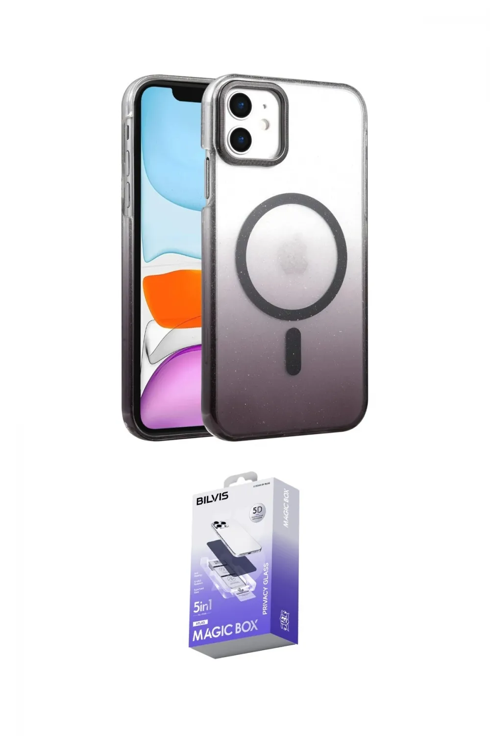 ieg™ iPhone 12 Kılıf Ahenk Doku Özel Seri - Siyah Bilvis 5in1 5D Magic Hayalet Cam Ekran Koruyucu