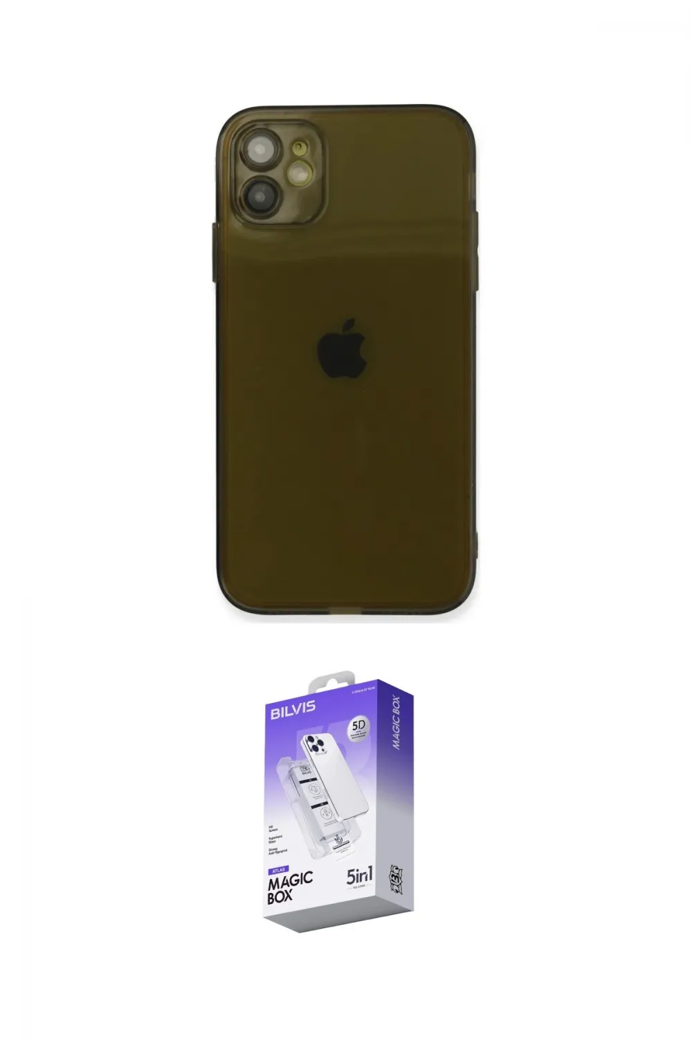 ieg™ iPhone 12 Kılıf Ahenk Doku - Siyah Bilvis 5in1 3D Magic Cam Ekran Koruyucu
