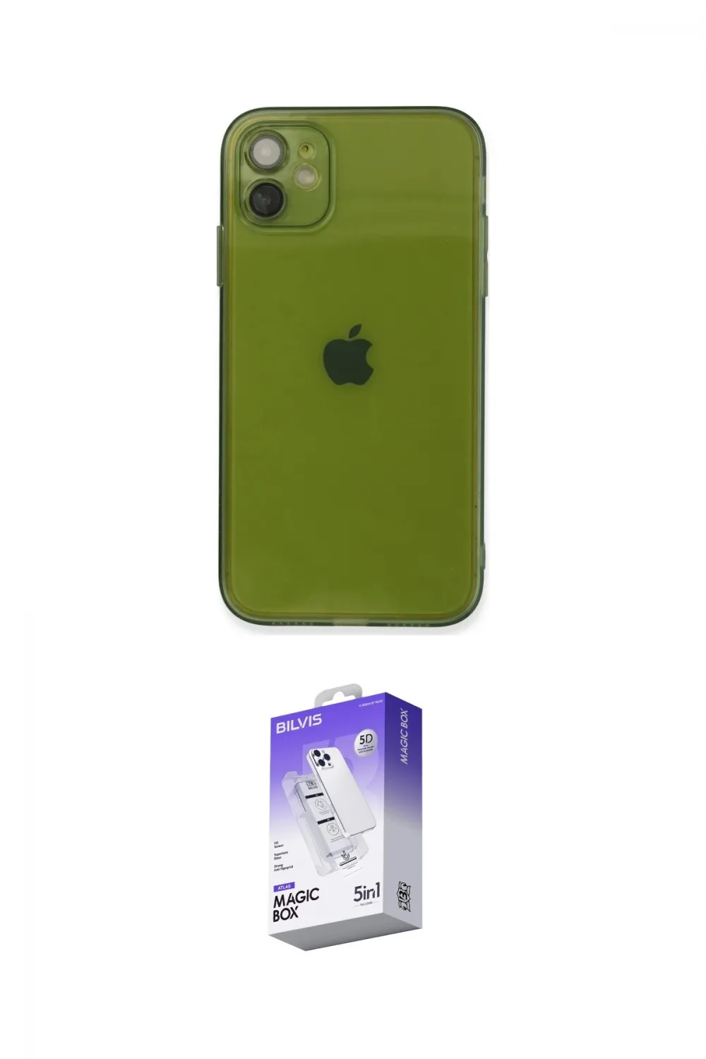 ieg™ iPhone 12 Kılıf Ahenk Doku - Siyah Bilvis 5in1 3D Magic Cam Ekran Koruyucu