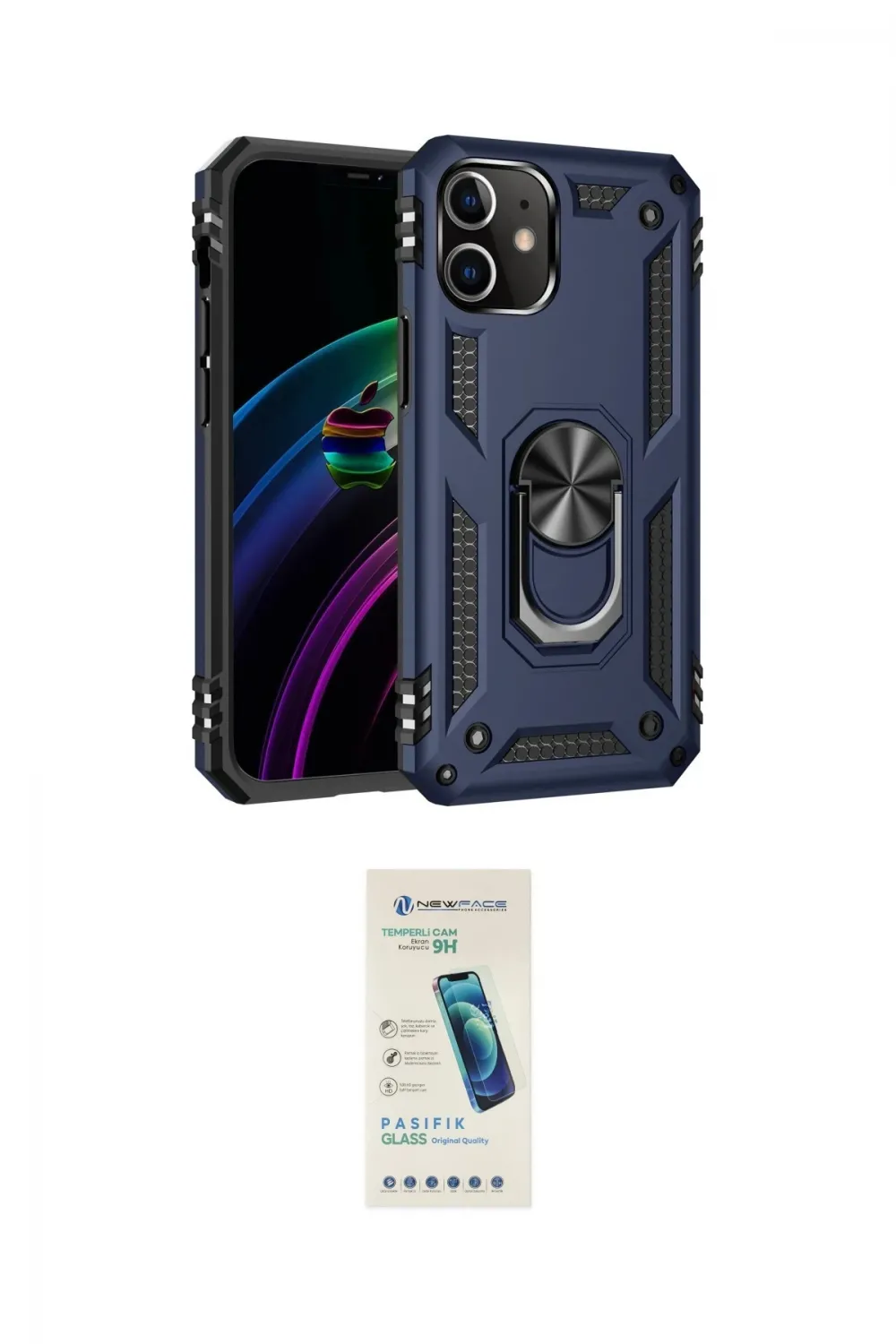 ieg™ iPhone 12 Kılıf Ahenk Klasik Koleksiyonu - Şeffaf Pasifik Cam Ekran Koruyucu