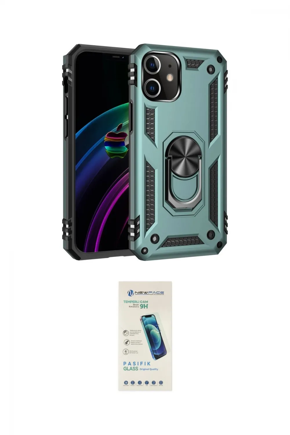 ieg™ iPhone 12 Kılıf Ahenk Klasik Koleksiyonu - Şeffaf Pasifik Cam Ekran Koruyucu