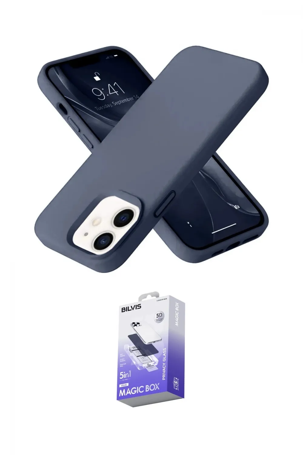 ieg™ iPhone 12 Kılıf Ahenk Serisi - Siyah Bilvis 5in1 5D Magic Hayalet Cam Ekran Koruyucu