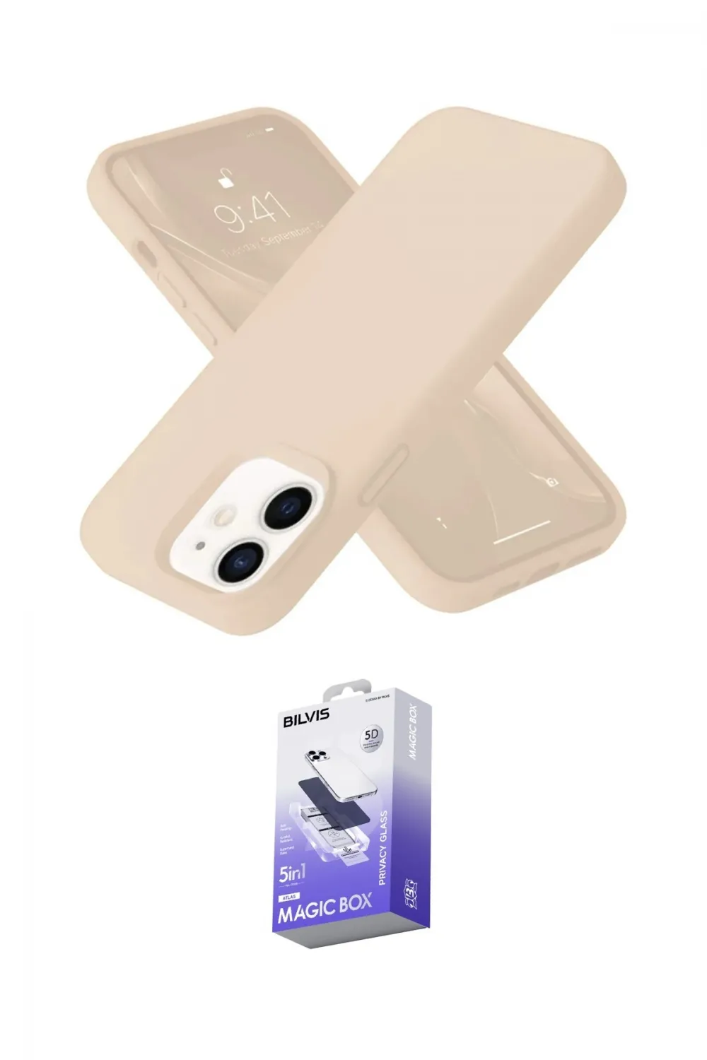 ieg™ iPhone 12 Kılıf Ahenk Serisi - Siyah Bilvis 5in1 5D Magic Hayalet Cam Ekran Koruyucu