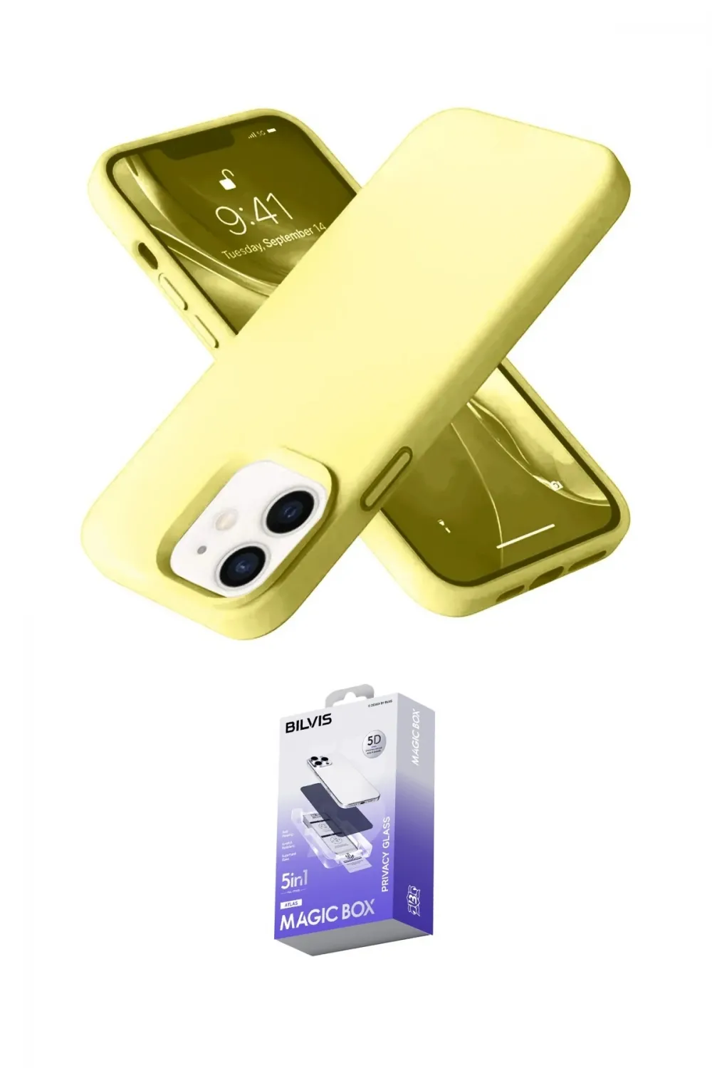 ieg™ iPhone 12 Kılıf Ahenk Serisi - Siyah Bilvis 5in1 5D Magic Hayalet Cam Ekran Koruyucu