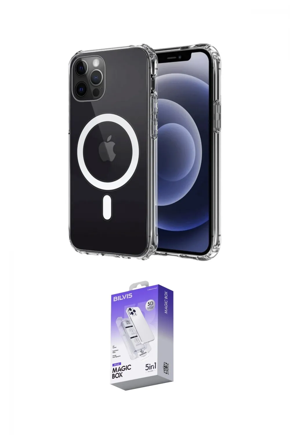ieg™ iPhone 12 Kılıf Ahenk Yansıma Prime - Siyah Bilvis 5in1 3D Magic Cam Ekran Koruyucu
